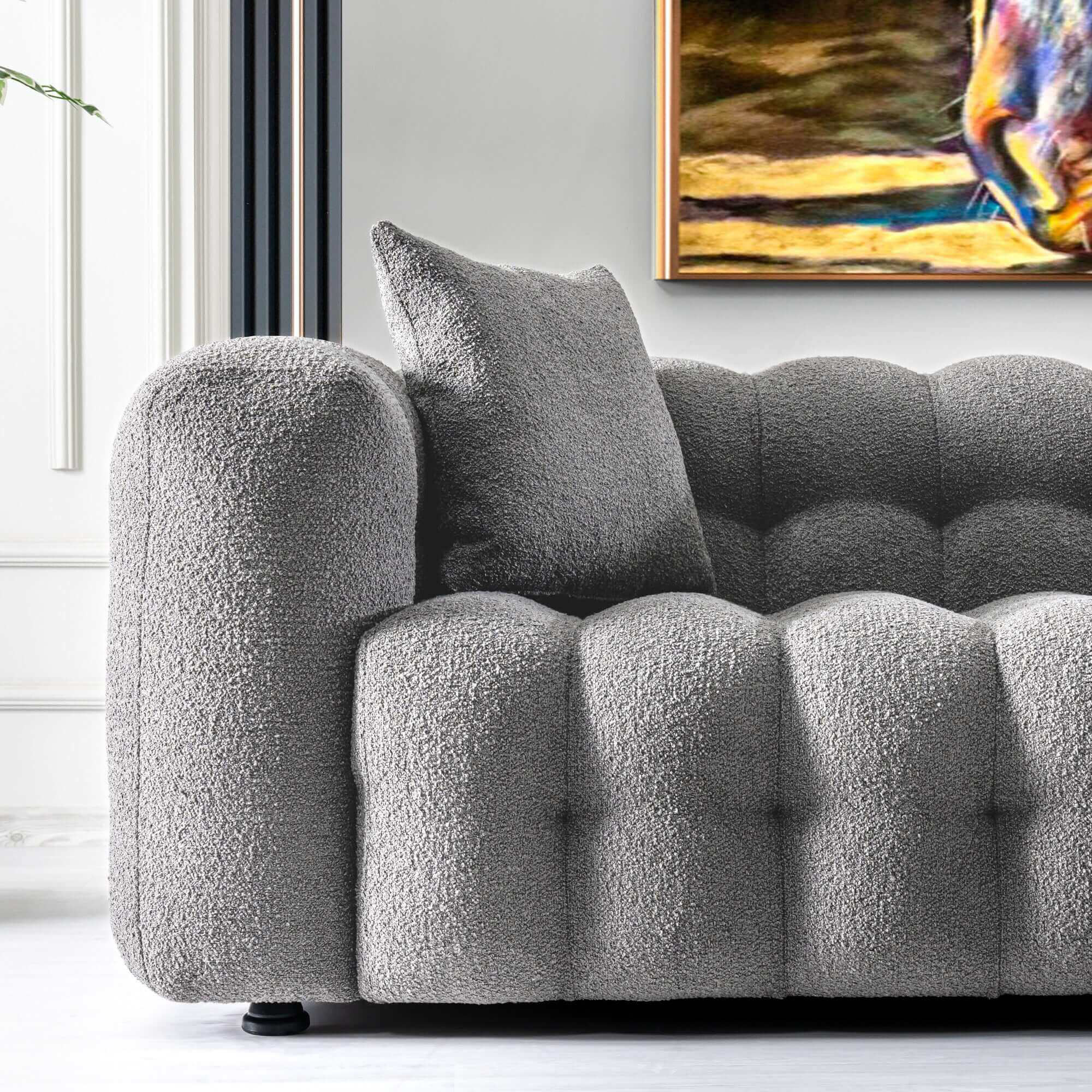 Ashcroft Eden Modern Tufted Chesterfield Boucle Fabric Sofa - Gray