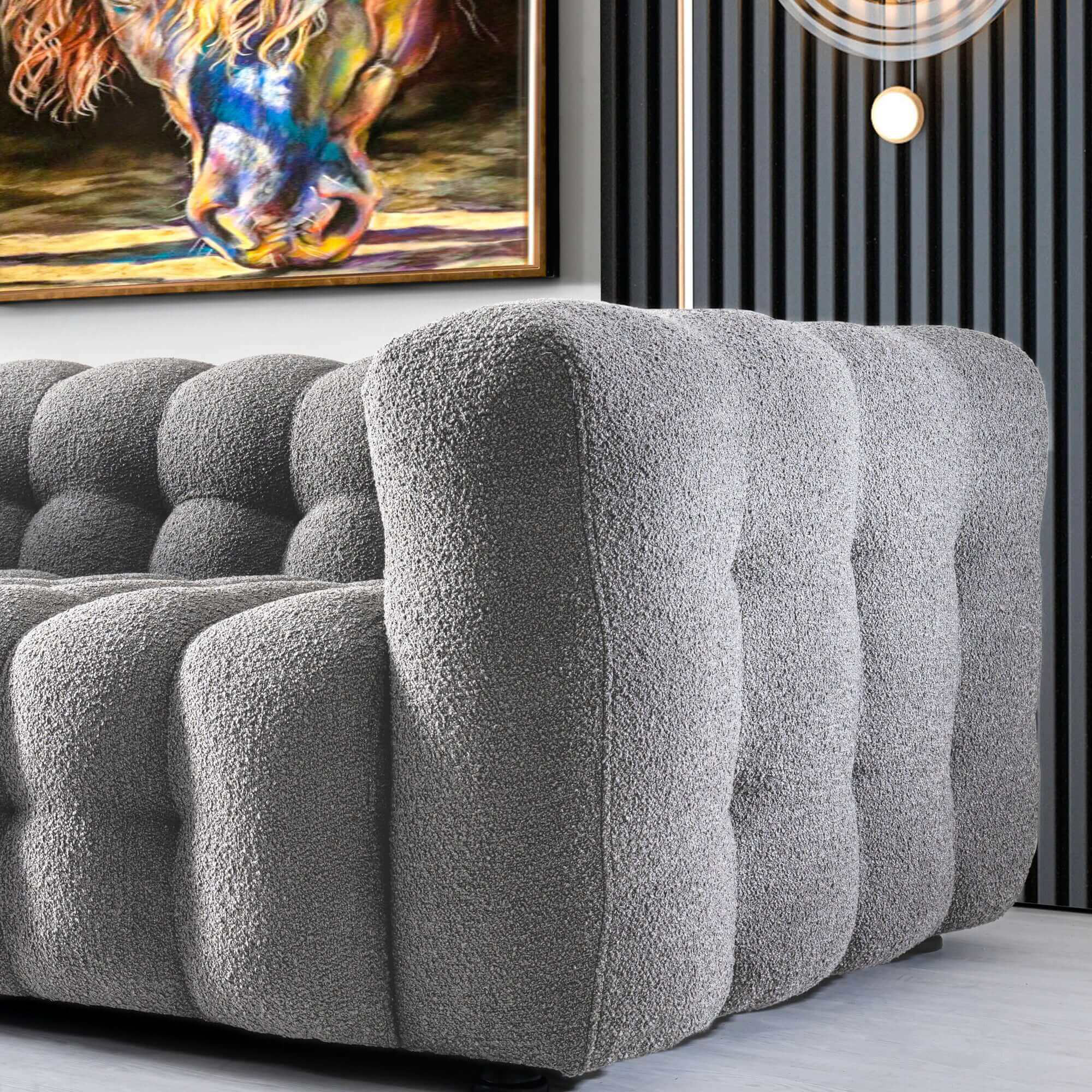 Ashcroft Eden Modern Tufted Chesterfield Boucle Fabric Sofa - Gray