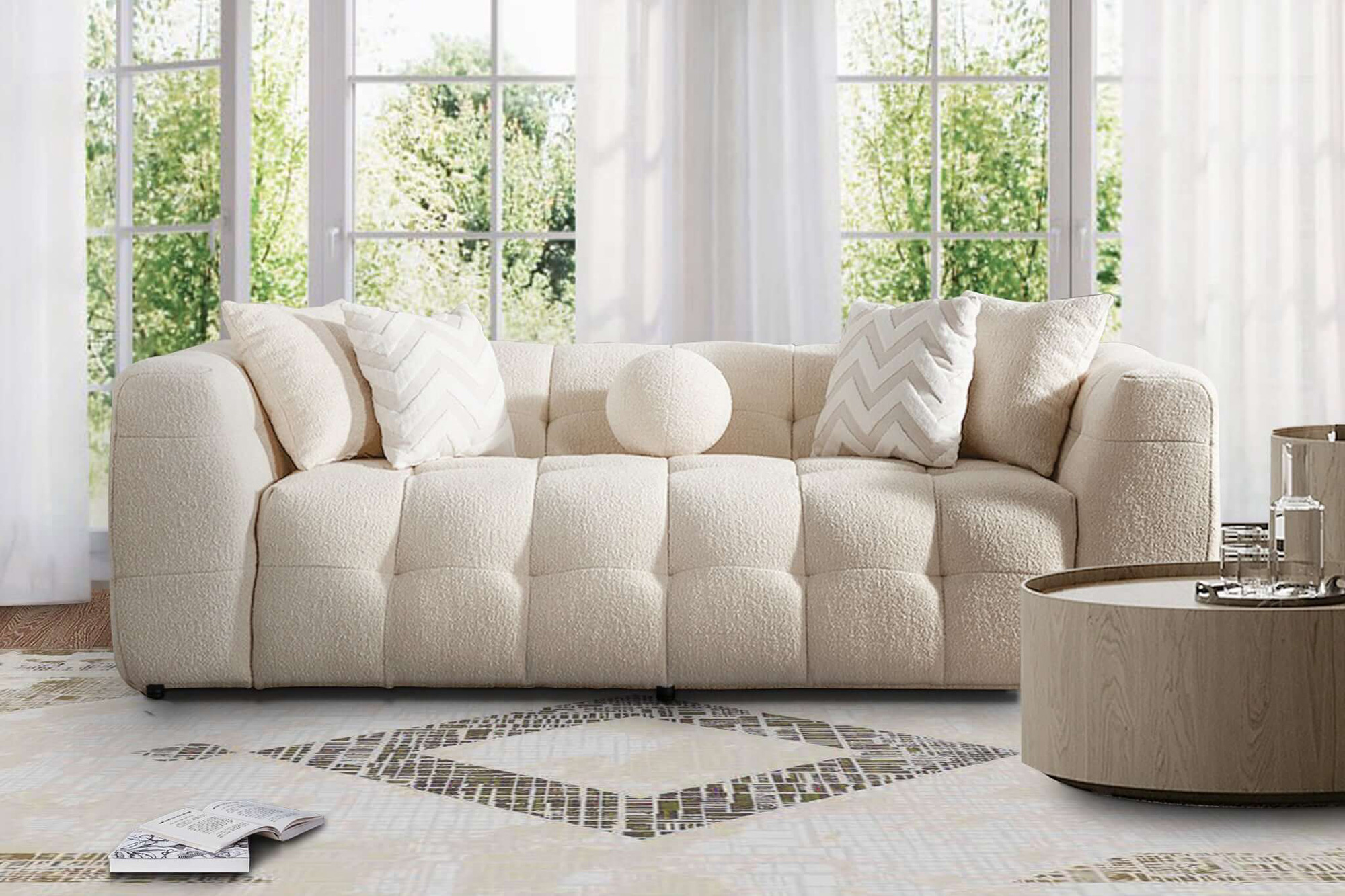 Ashcroft Alana Tufted Boucle Sofa - Ivory