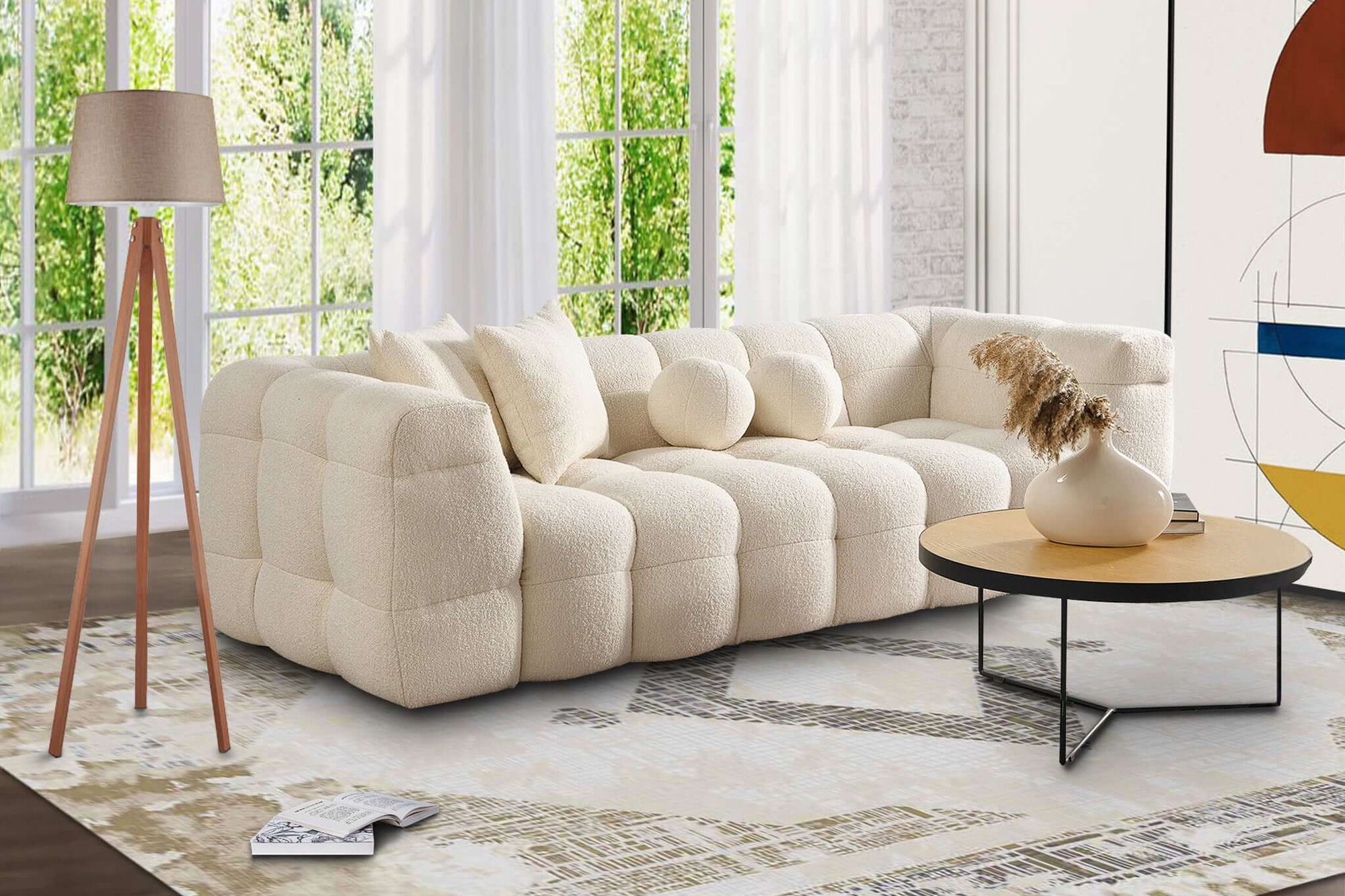 Ashcroft Alana Tufted Boucle Sofa - Ivory