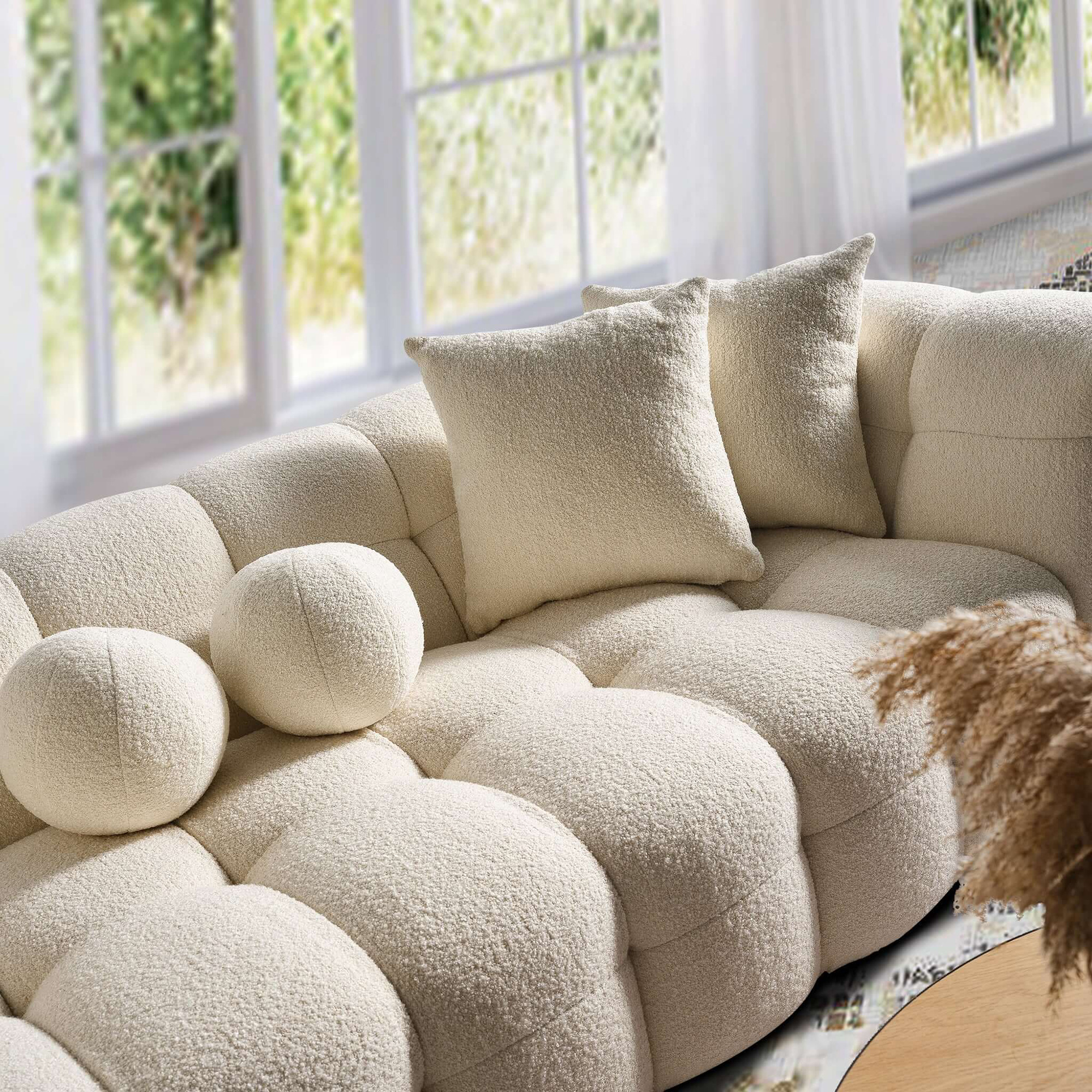 Ashcroft Alana Tufted Boucle Sofa - Ivory