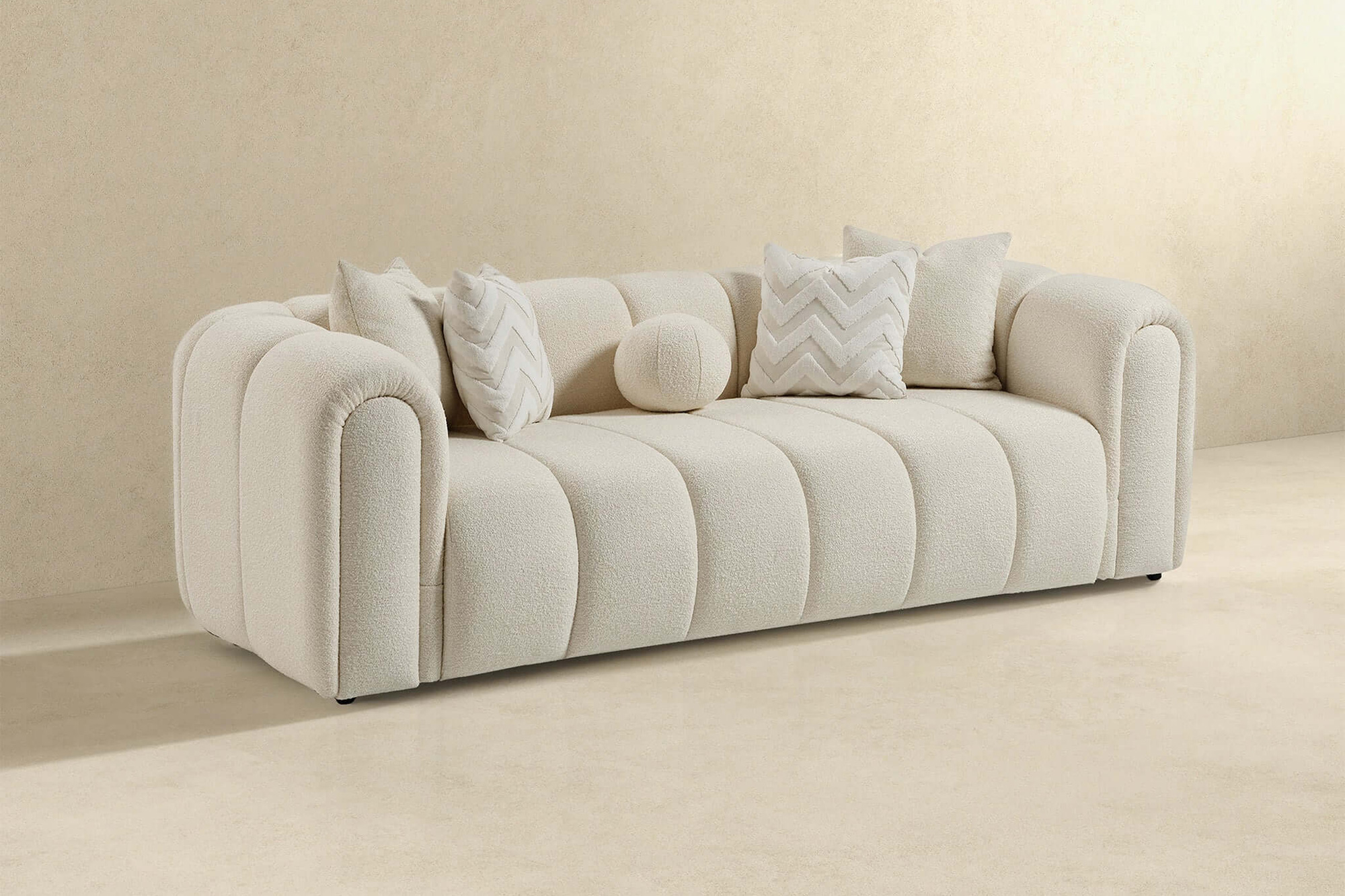 Ashcroft Beatrice Modern Tufted Boucle Sofa - Ivory