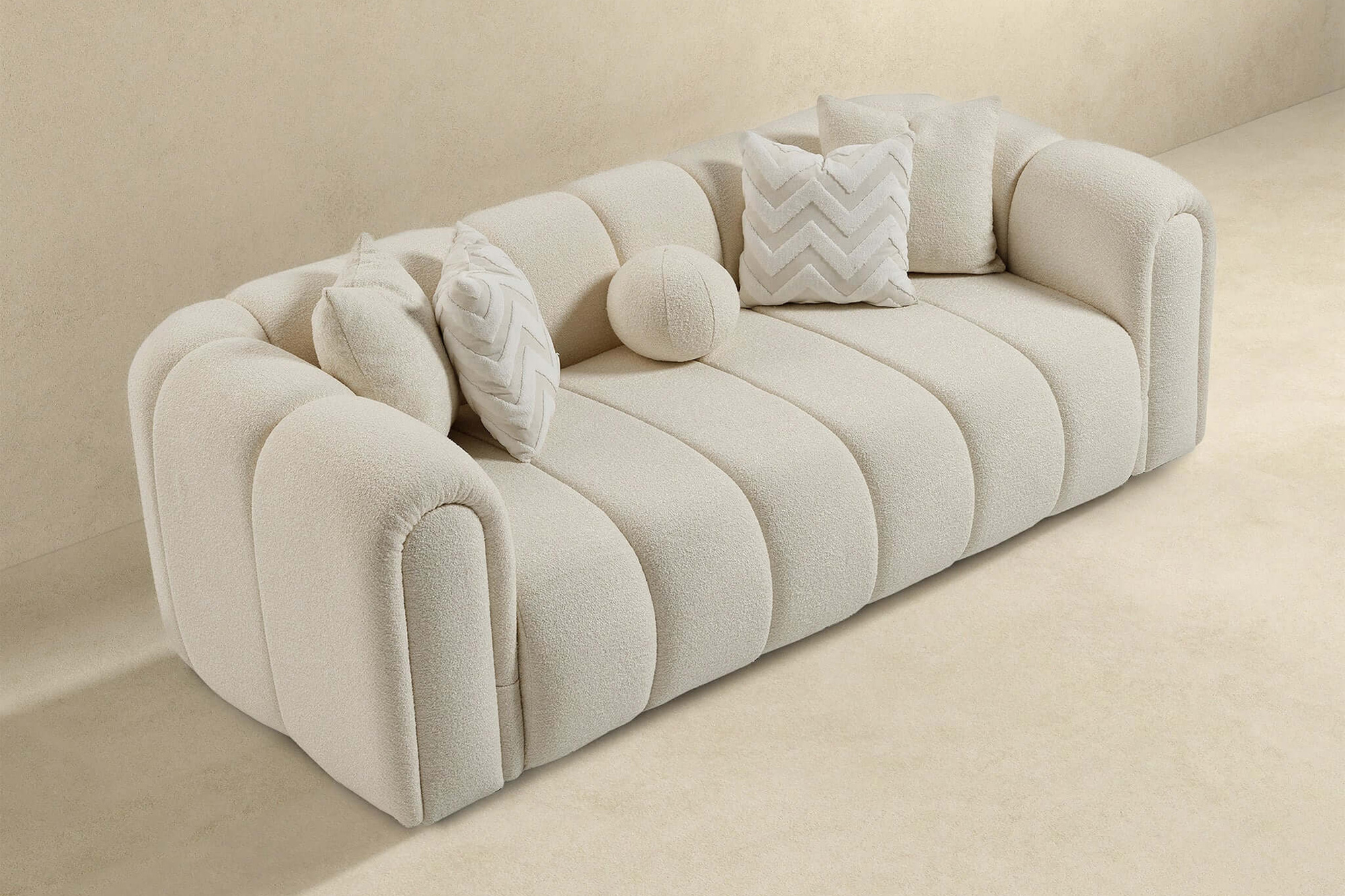 Ashcroft Beatrice Modern Tufted Boucle Sofa - Ivory