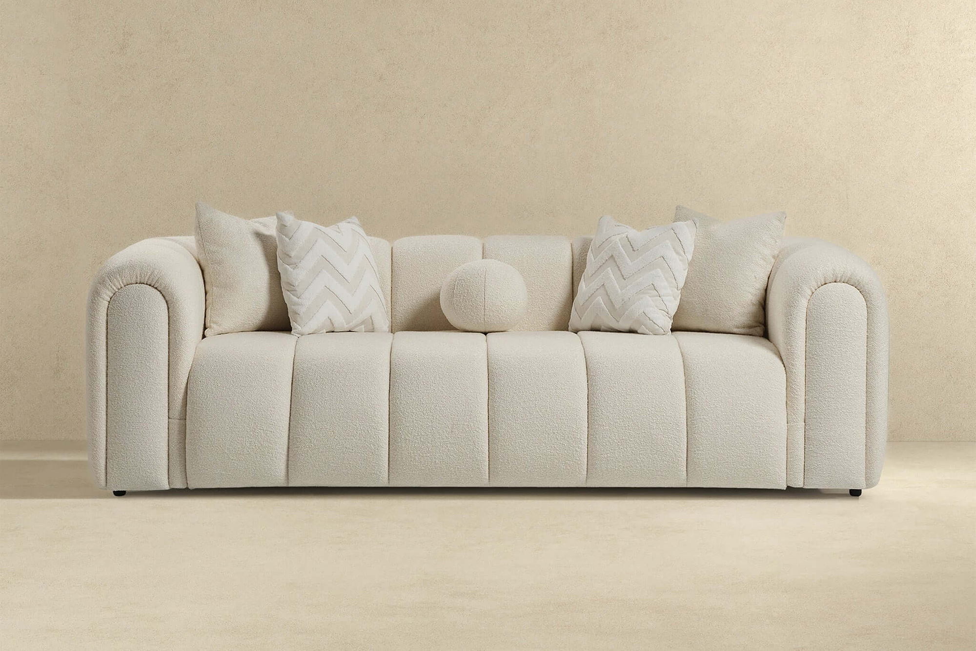 Ashcroft Beatrice Modern Tufted Boucle Sofa - Ivory