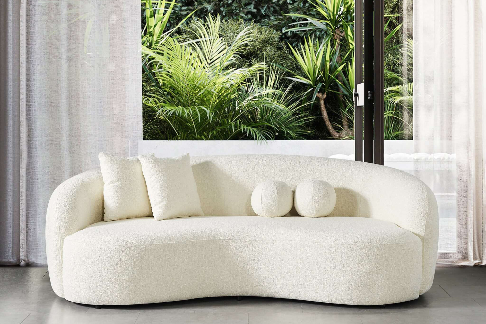 Ashcroft™ Drake Japandi Style Curvy Boucle Sofa - Ivory