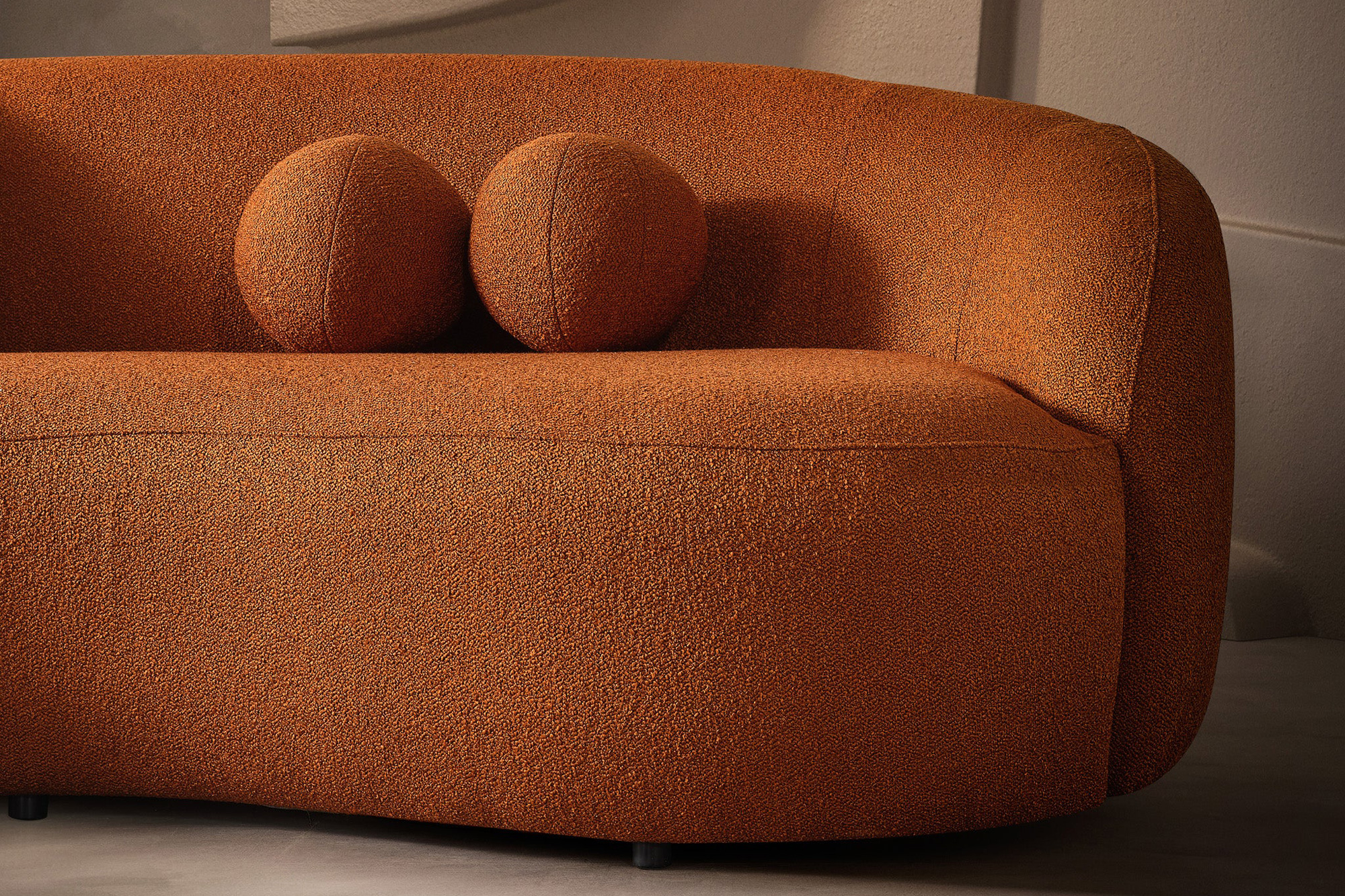 Ashcroft™ Drake Japandi Style Curvy Boucle Sofa - Orange