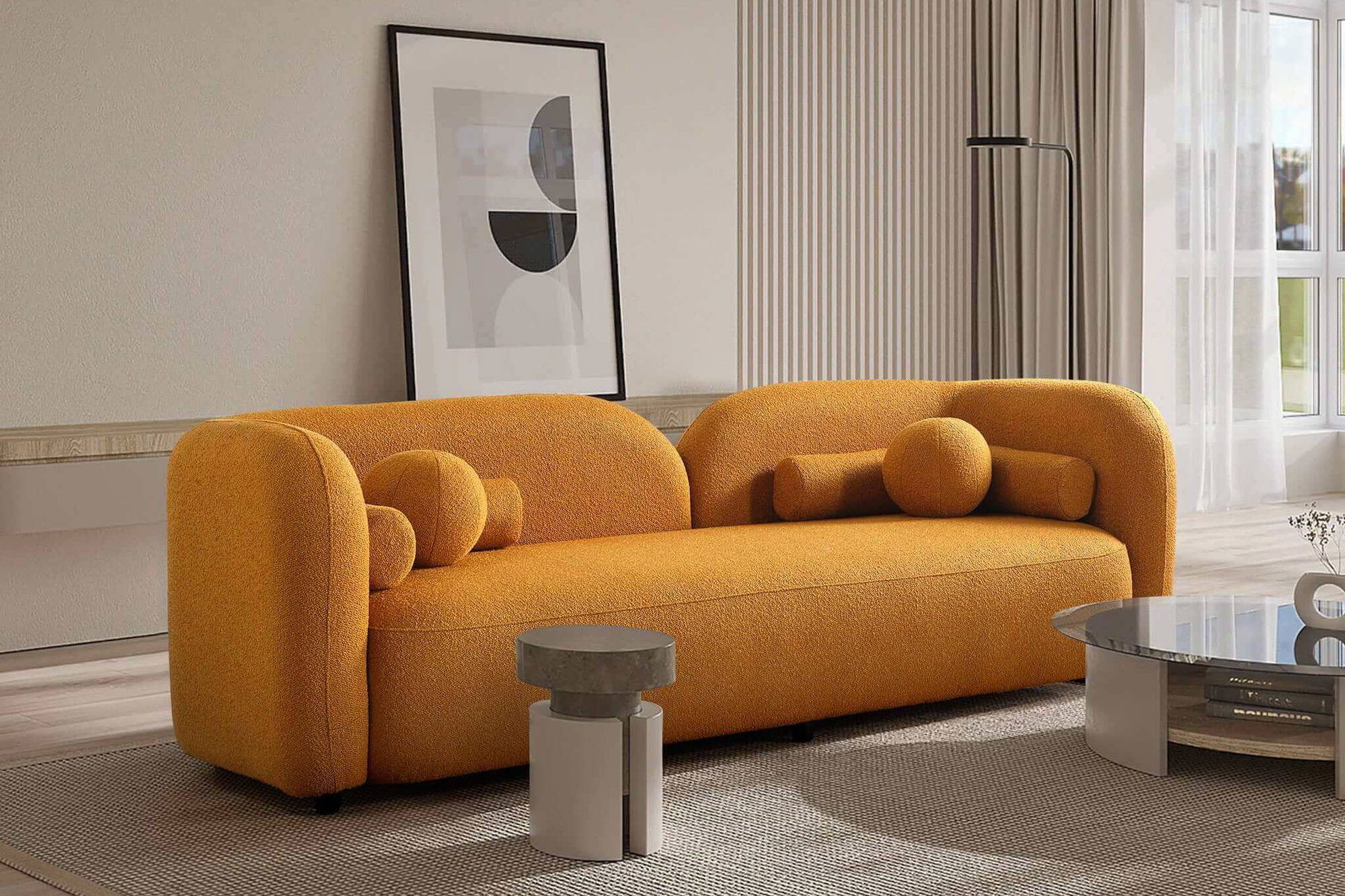 Ashcroft Donna Japandi Style Boucle Sofa - Yellow