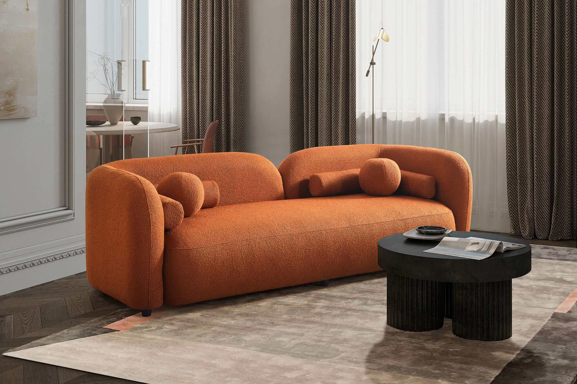 Ashcroft Donna Japandi Style Boucle Sofa - Orange