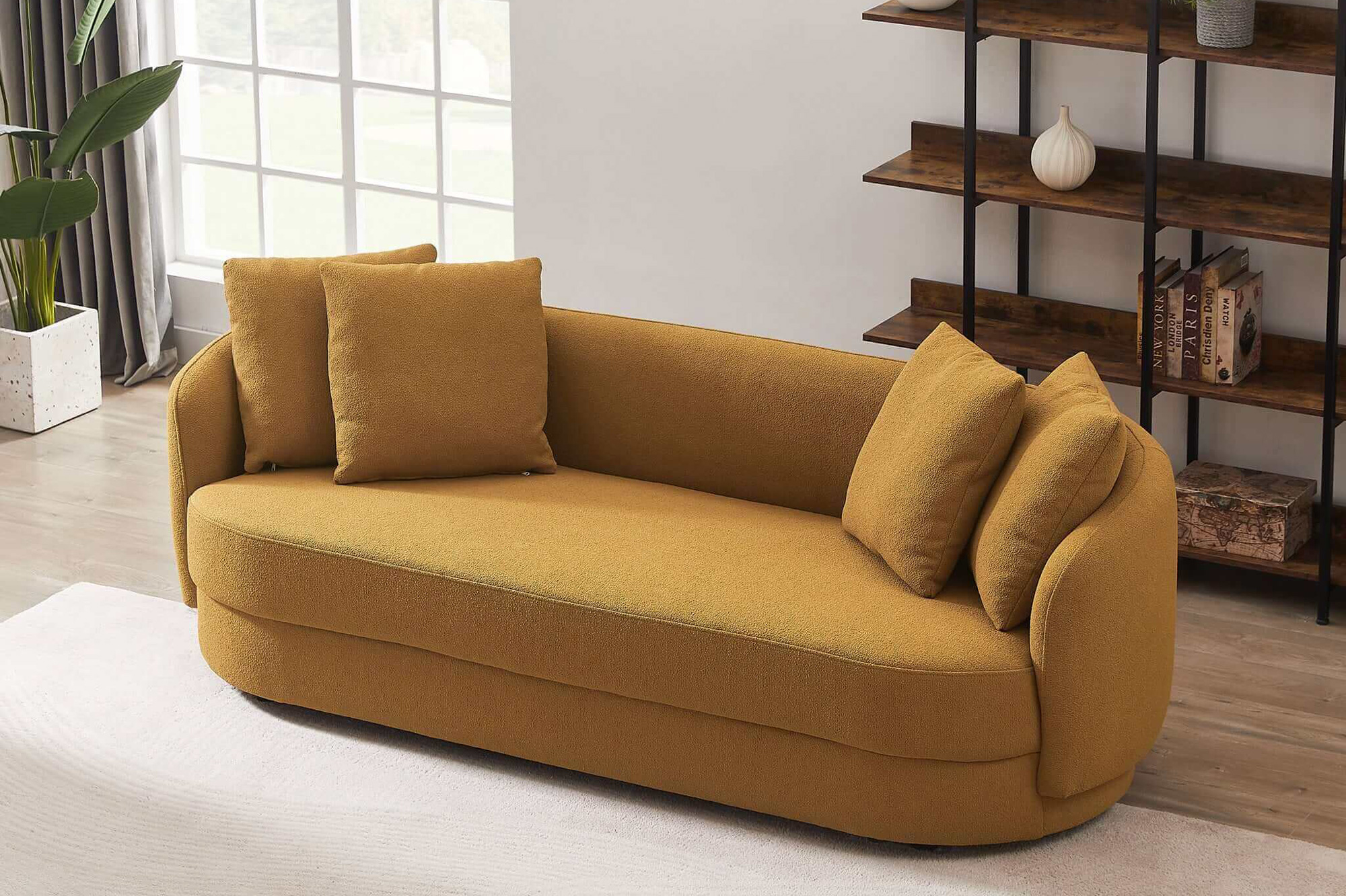 Ashcroft Dylan Modern French Boucle Sofa - Yellow