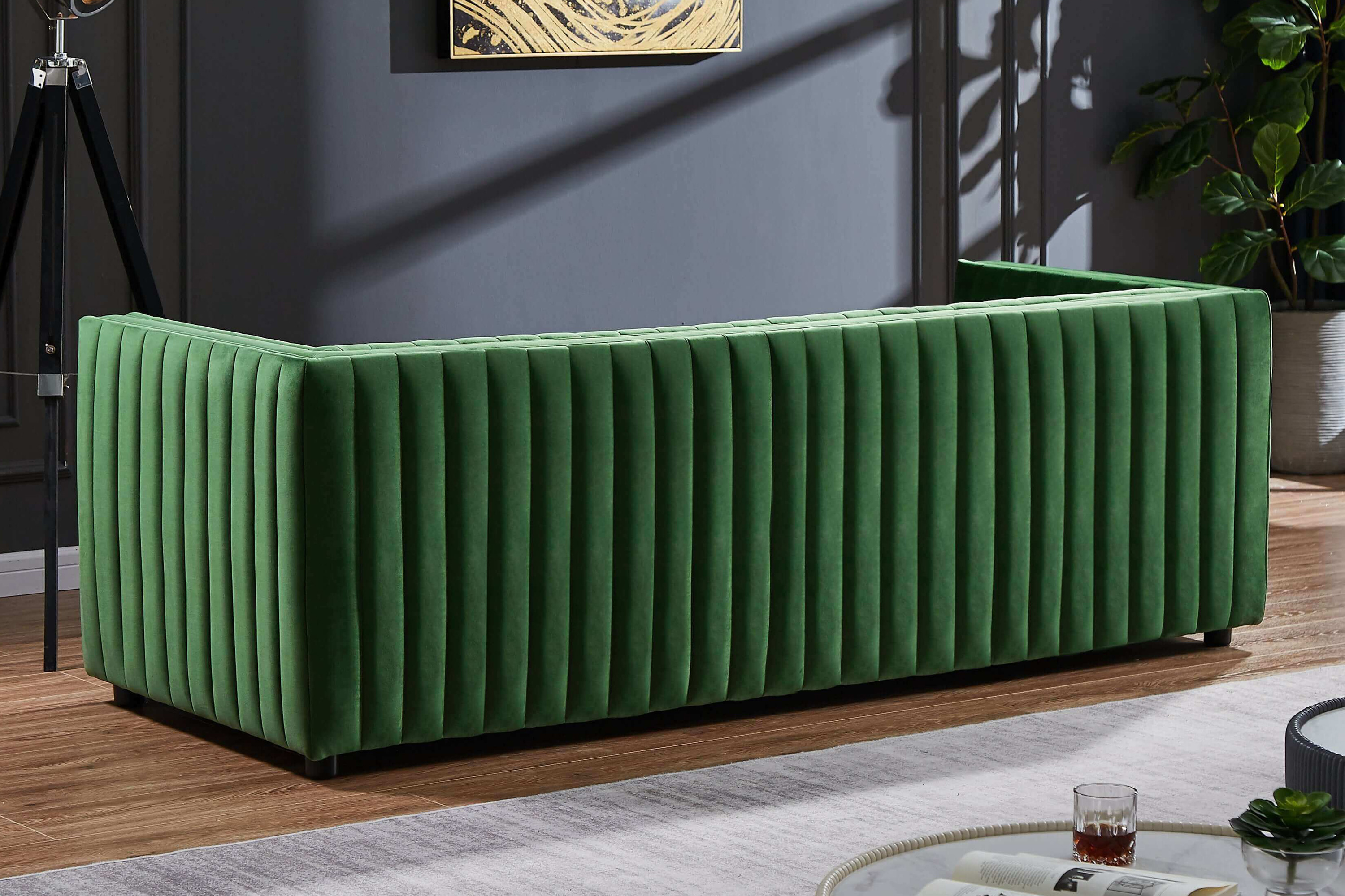 Ashcroft Dominic Channel Tufted Velvet Sofa - Green