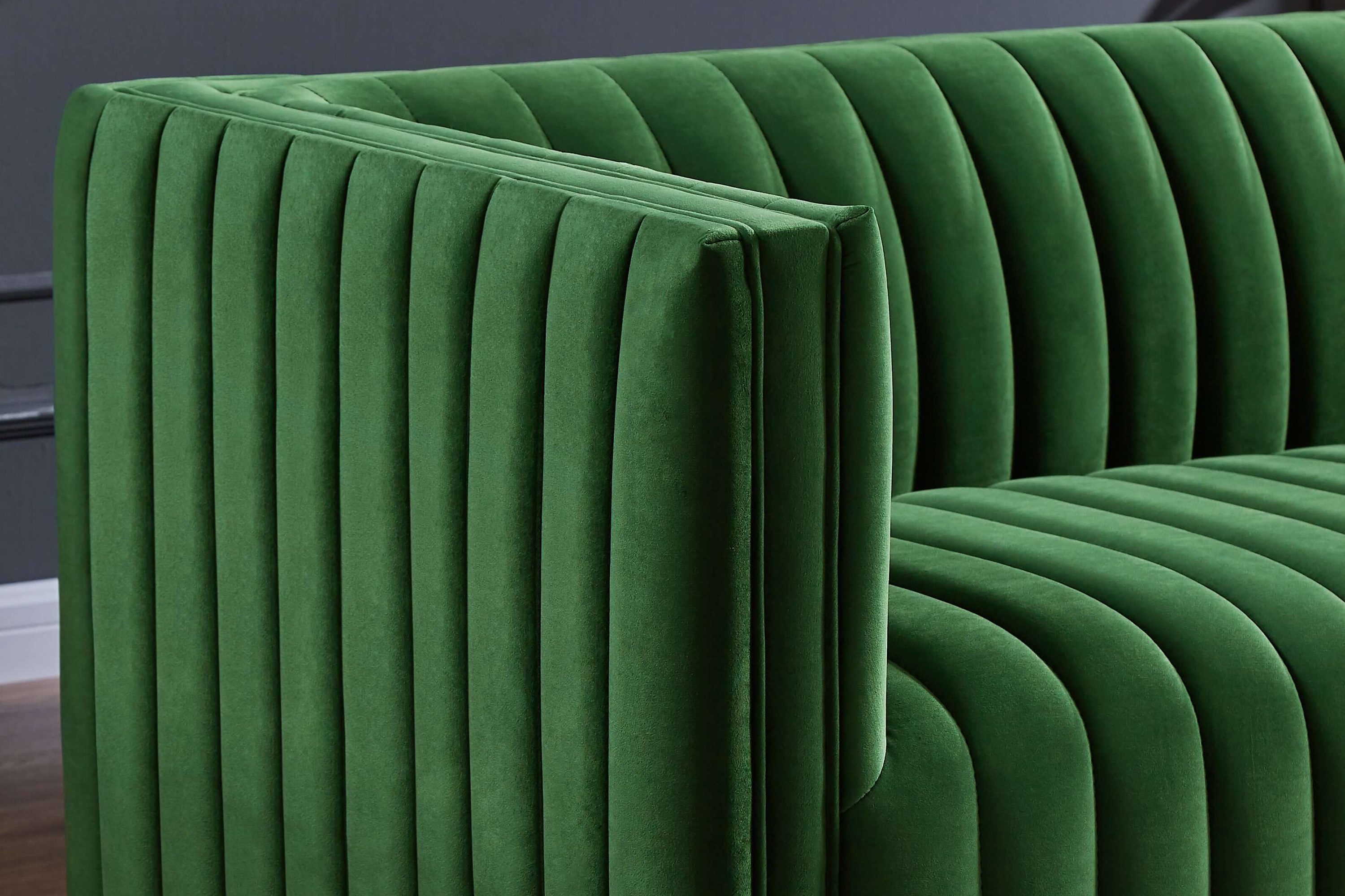 Ashcroft Dominic Channel Tufted Velvet Sofa - Green