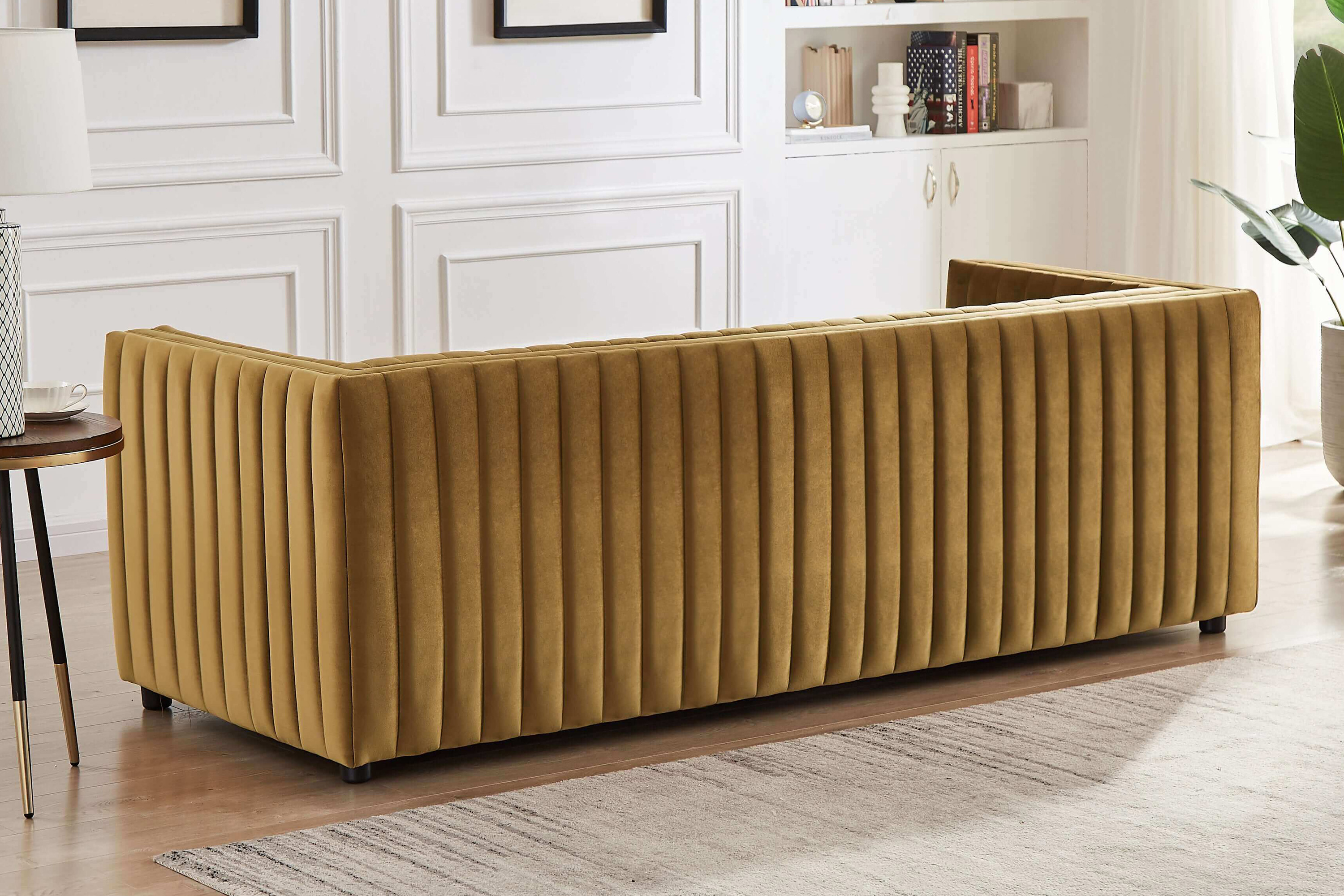 Ashcroft Dominic Channel Tufted Velvet Sofa - Yellow