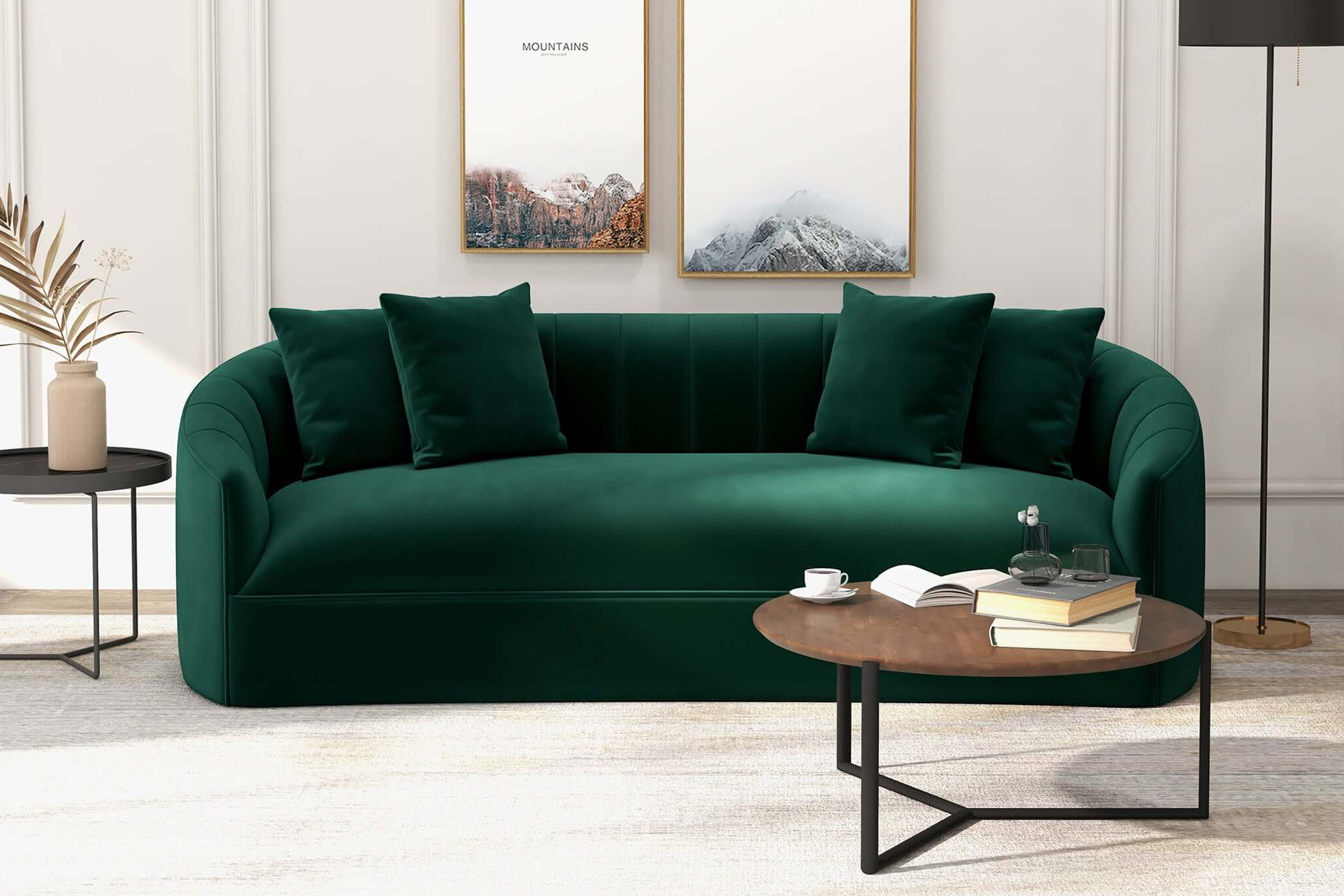 Ashcroft Kante Green Velvet Sofa - Green