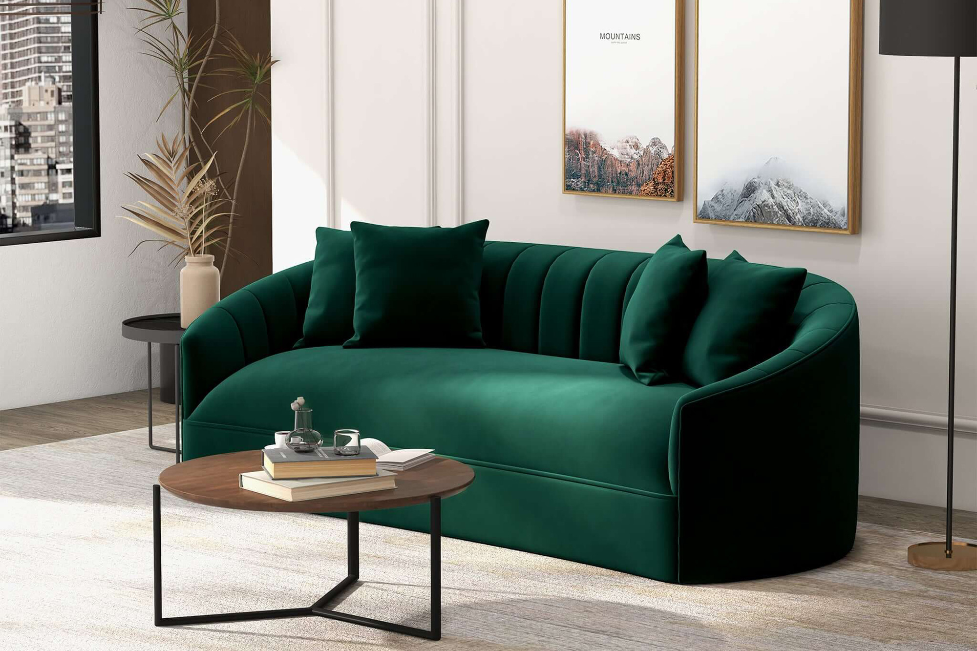 Ashcroft Kante Green Velvet Sofa - Green