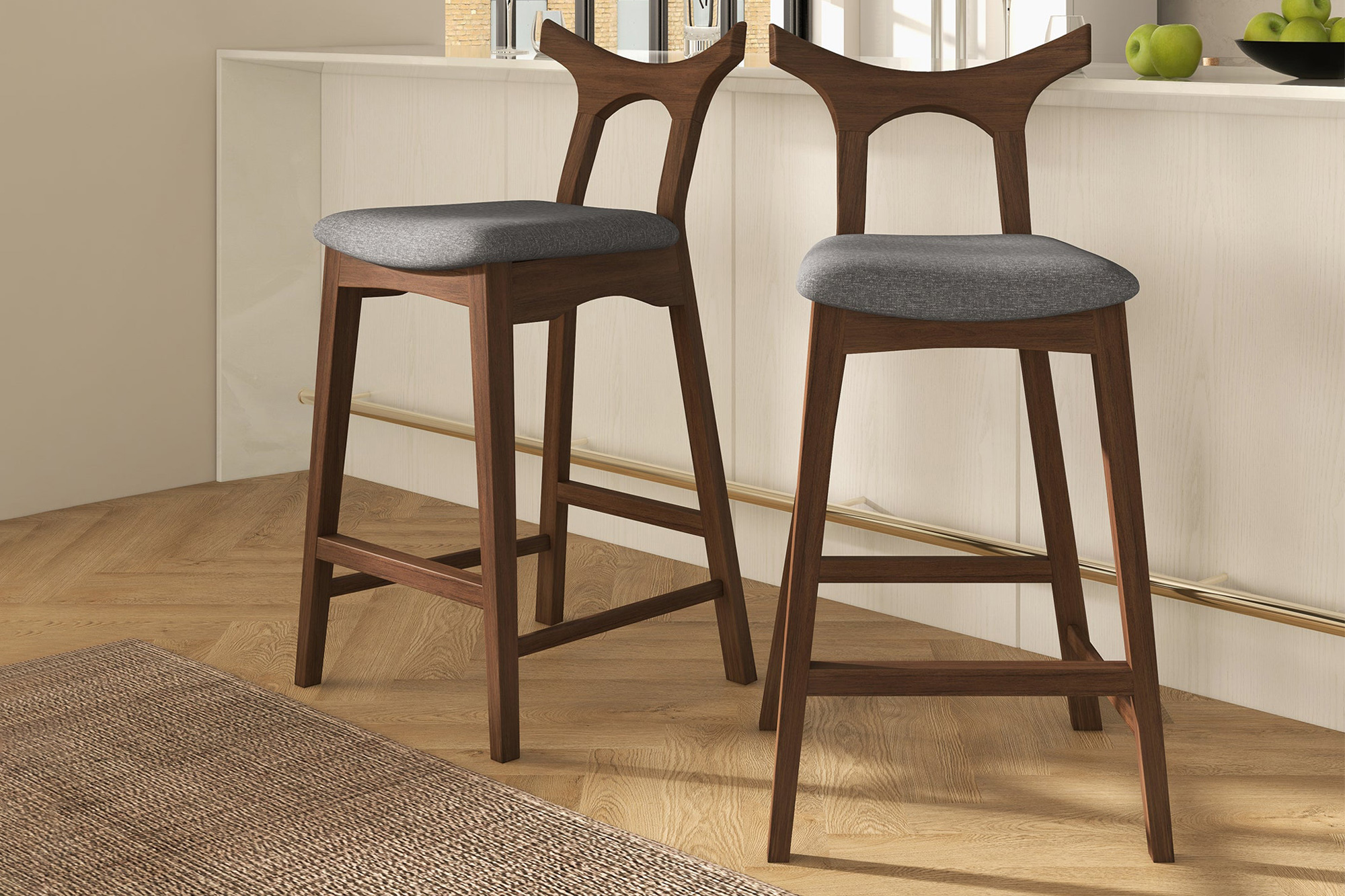 Ashcroft - Hester Solid Wood Upholstered Square Bar Chair (Set Of 2)