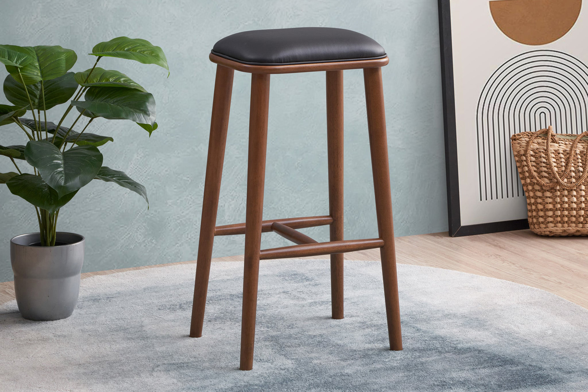 Ashcroft Jason PU Leather Bar Stool - Black