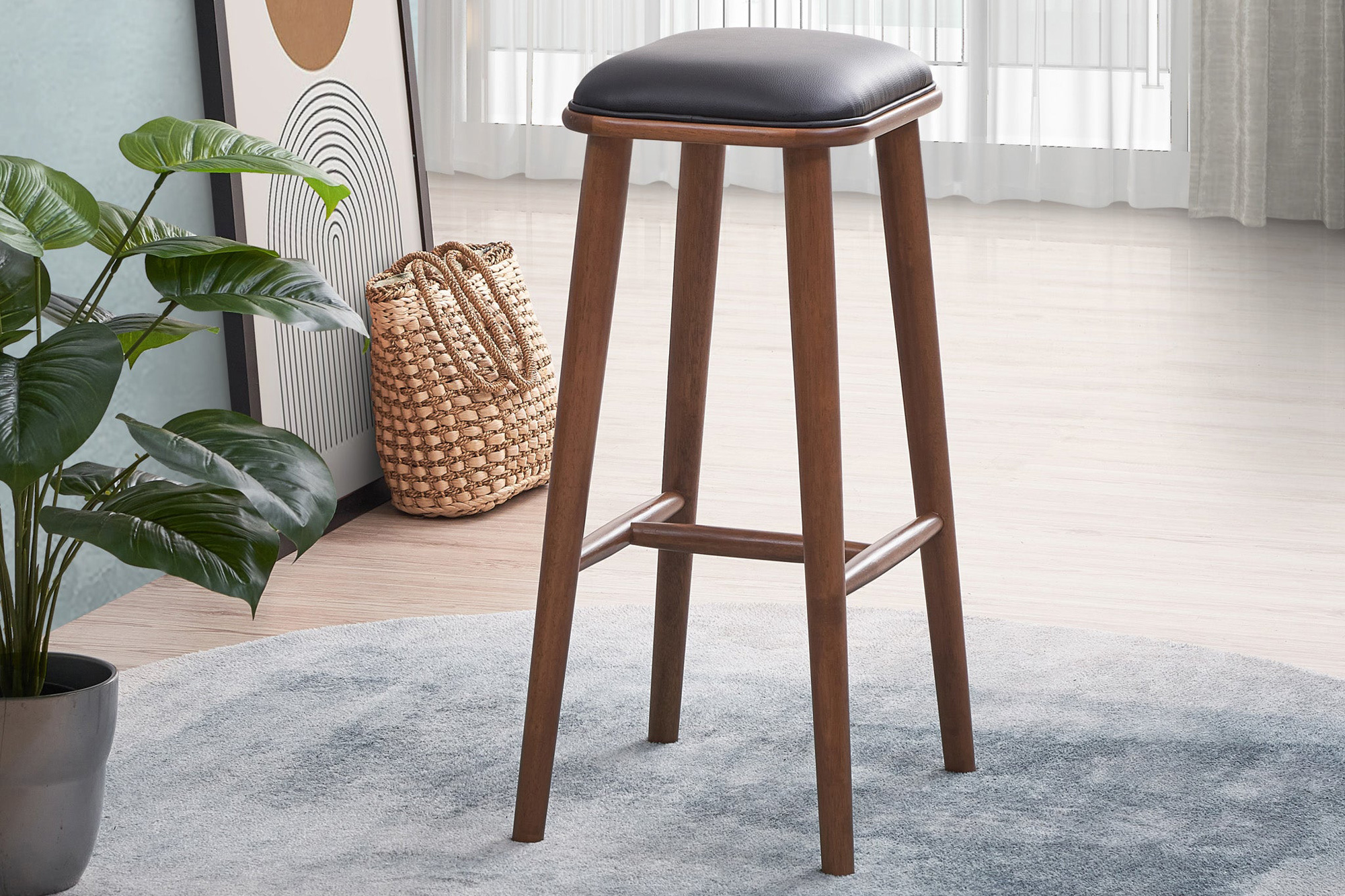 Ashcroft Jason PU Leather Bar Stool - Black