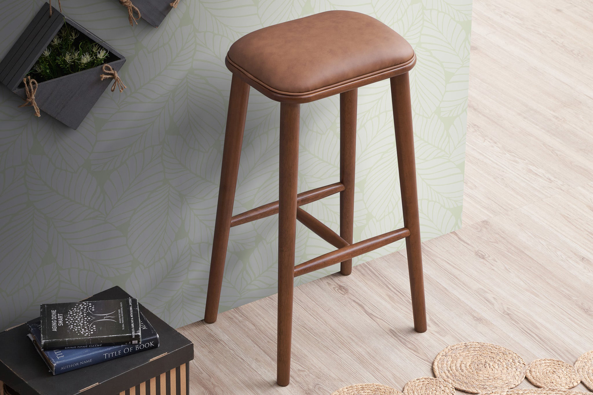 Ashcroft Jason PU Leather Bar Stool - Tan