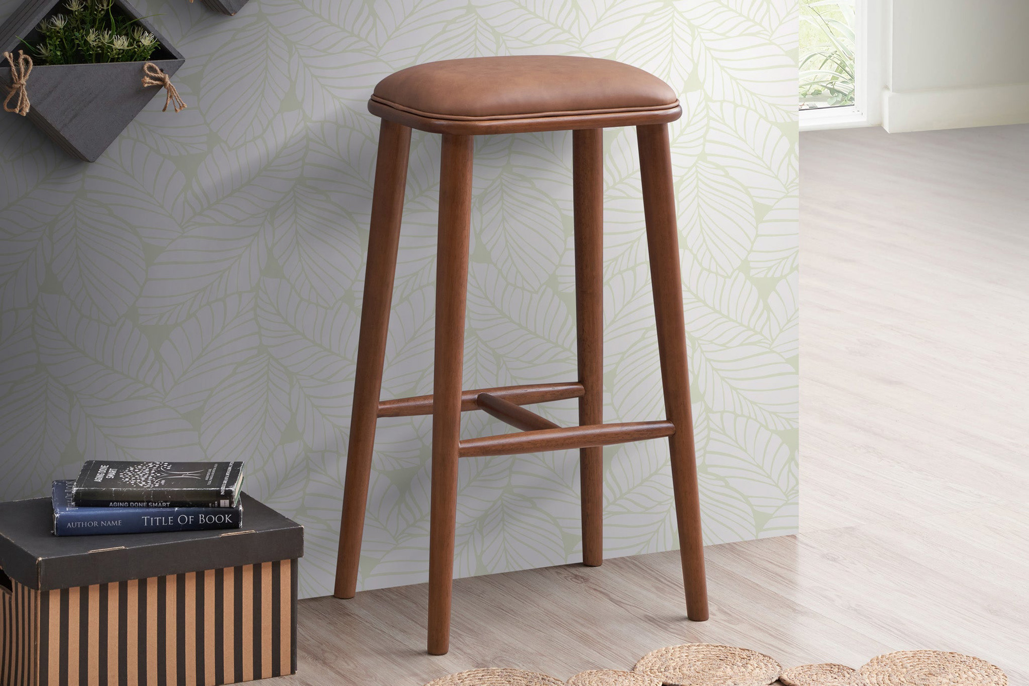 Ashcroft Jason PU Leather Bar Stool - Tan