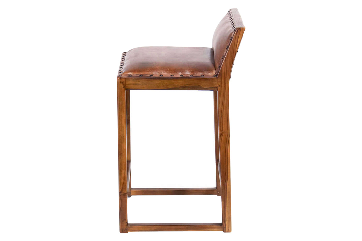 Ashcroft™ Gavin 25" Solid Wood Genuine Leather Counter Stool - Tan