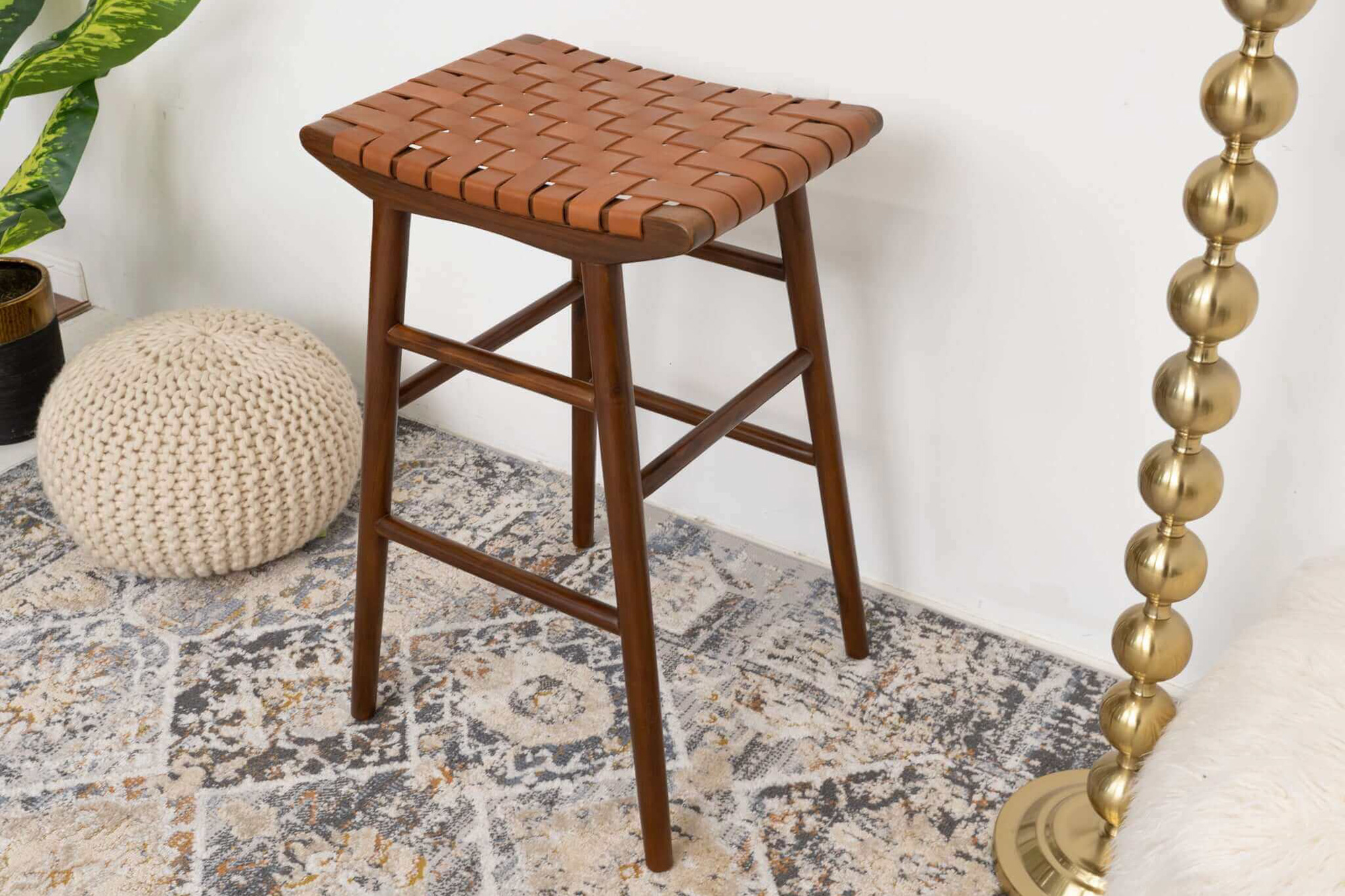 Ashcroft Maya 30" Genuine Leather Stool - Tan