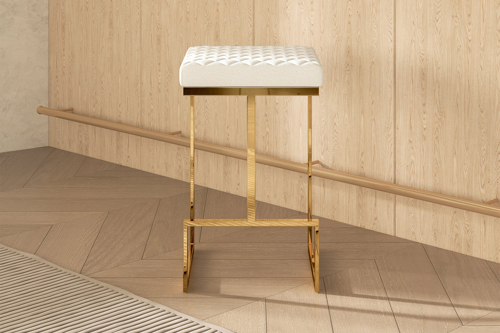 Ashcroft Joel Mid-Century Modern Luxury Upholstered Stool - White