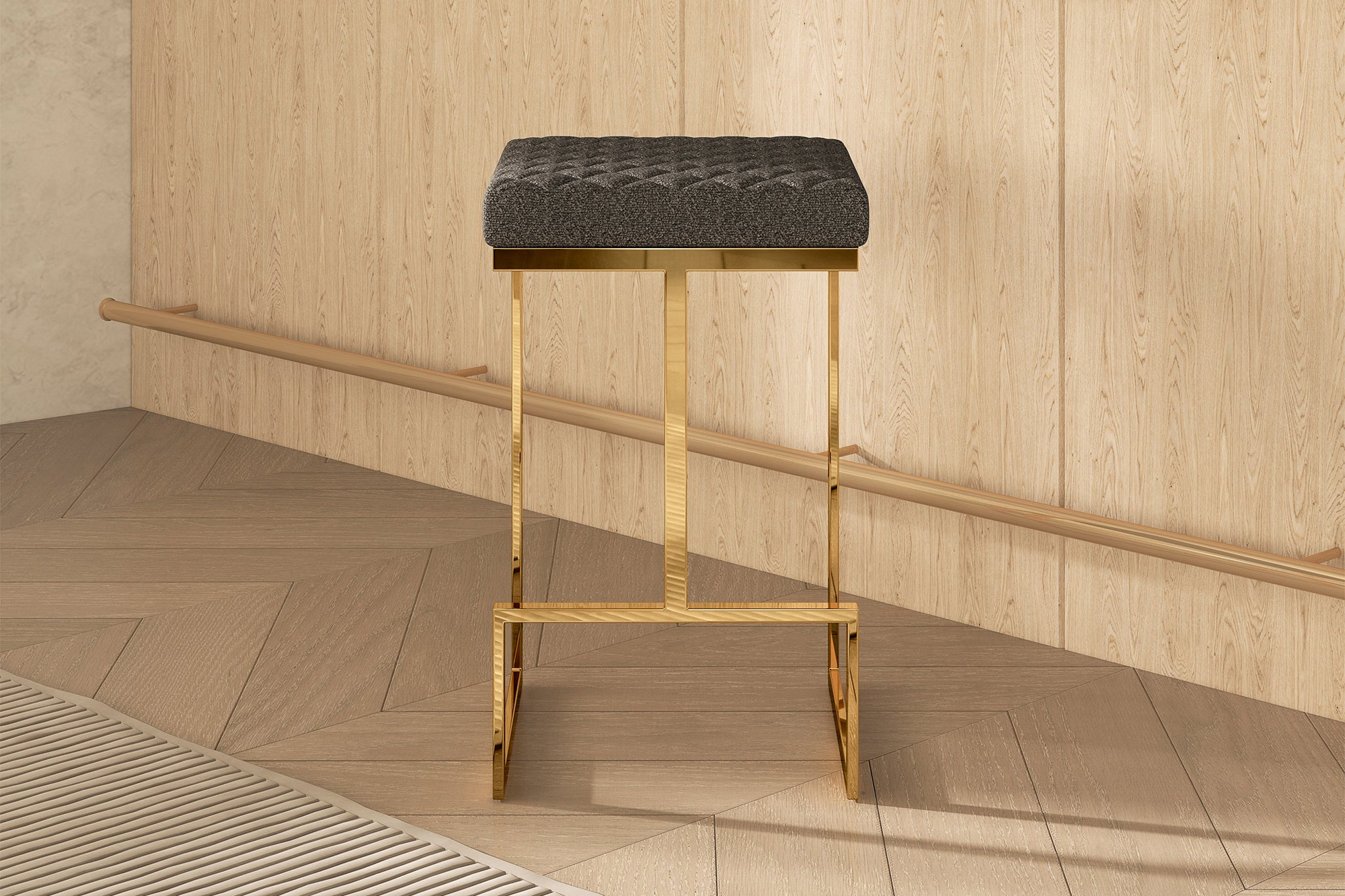 Ashcroft - Joel Mid-Century Modern Luxury Upholstered Stool