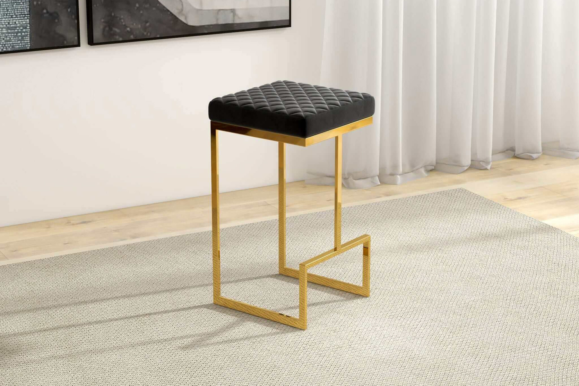 Ashcroft Joel Mid-Century Modern Luxury Upholstered Stool - Black