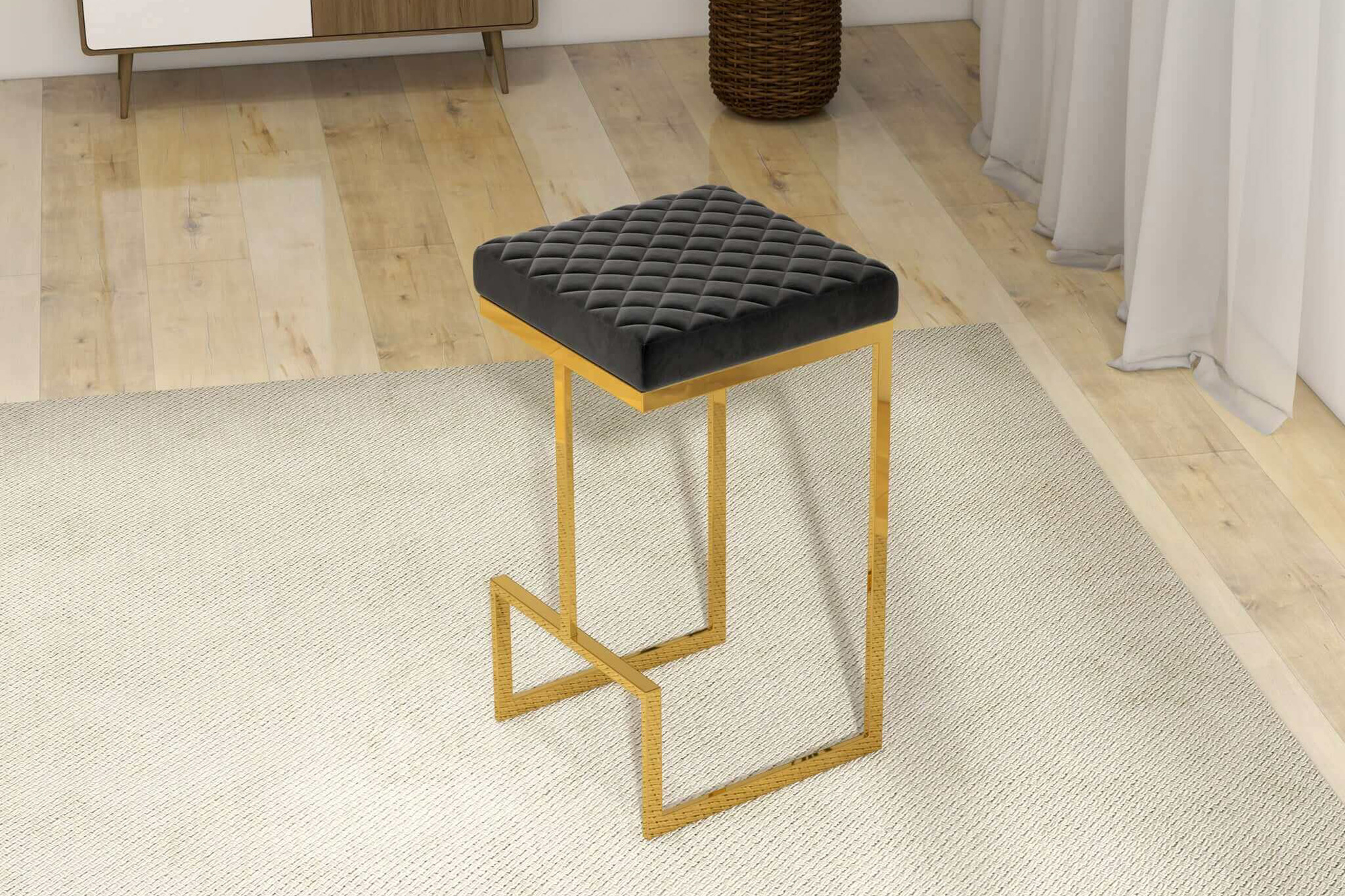 Ashcroft Joel Mid-Century Modern Luxury Upholstered Stool - Black