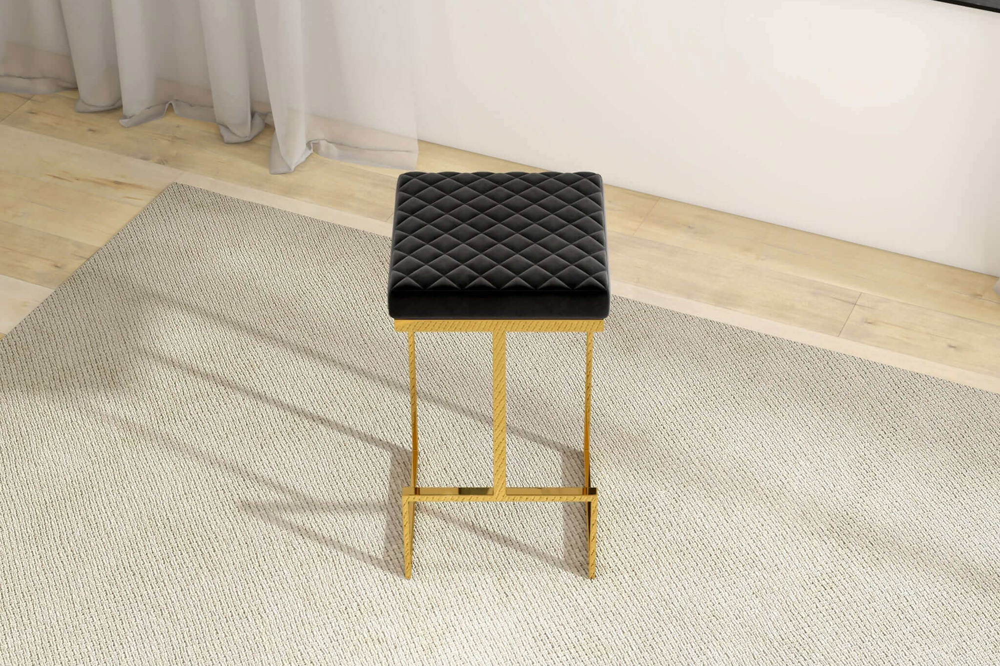 Ashcroft Joel Mid-Century Modern Luxury Upholstered Stool - Black