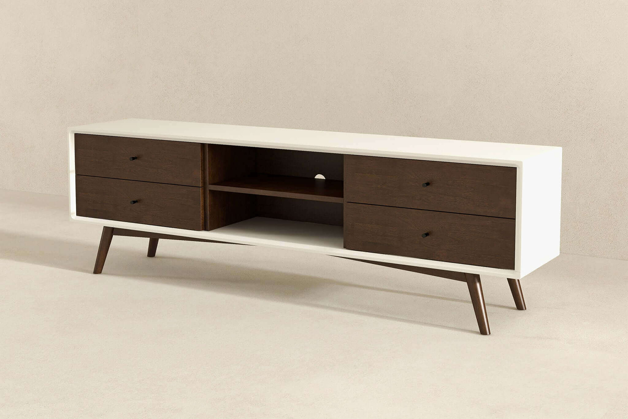 Ashcroft Caroline Mid-Century Modern TV Stand Up To 72" - Walnut/White