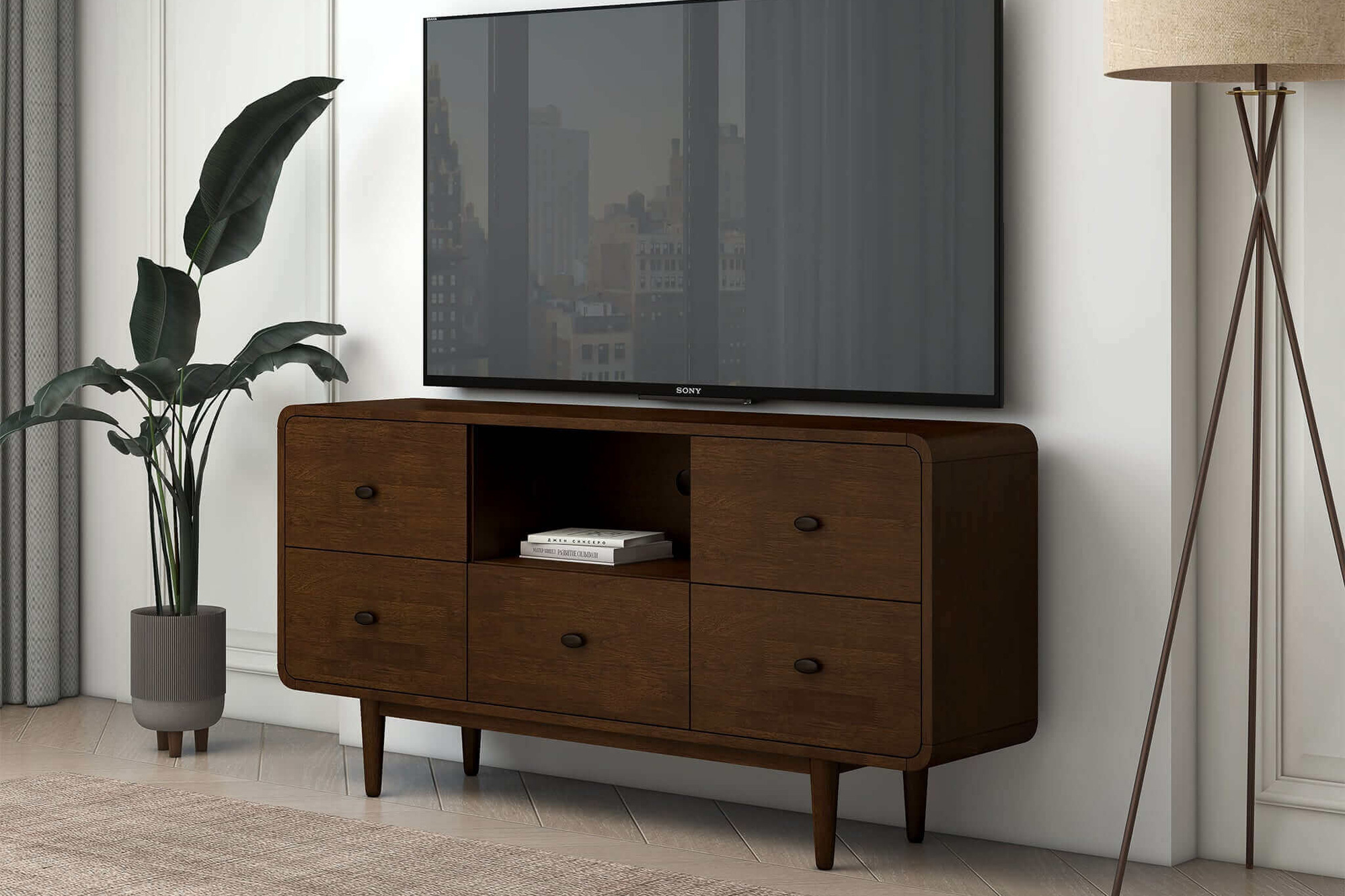 Ashcroft Alexa Mid-Century Modern Style TV Stand - Brown, 59"