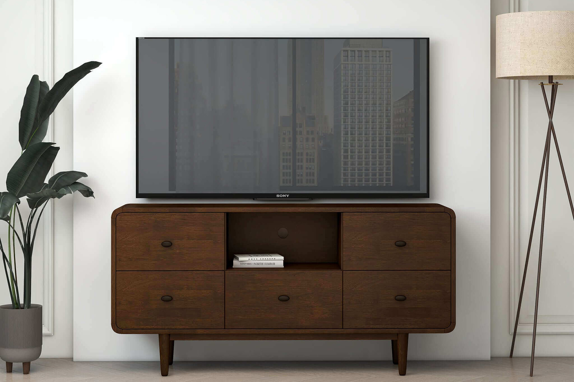 Ashcroft Alexa Mid-Century Modern Style TV Stand - Brown, 59"