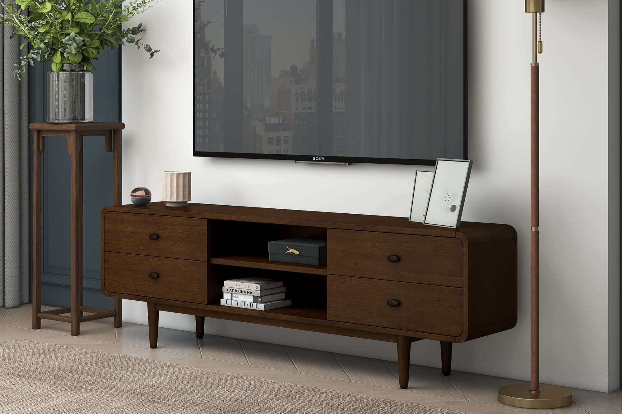 Ashcroft Alexa Mid-Century Modern Style TV Stand - Brown, 71"