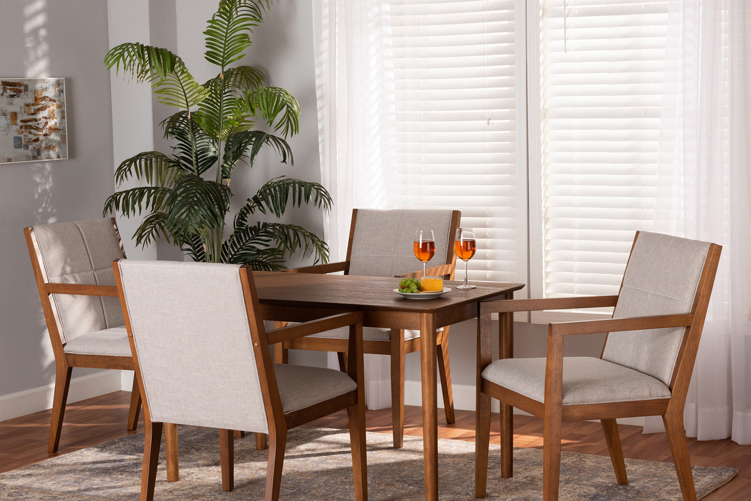 Baxton Theresa Mid-Century Modern 5-Piece Dining Set - Grayish Beige