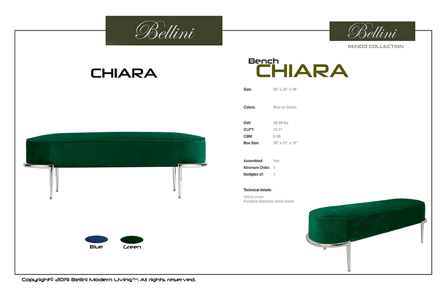 Bellini Chiara Bench - Blue