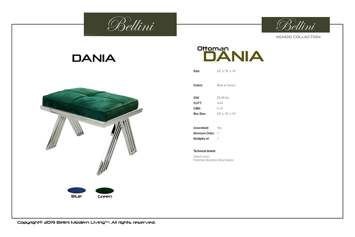 Bellini™ Dania Ottoman - Blue