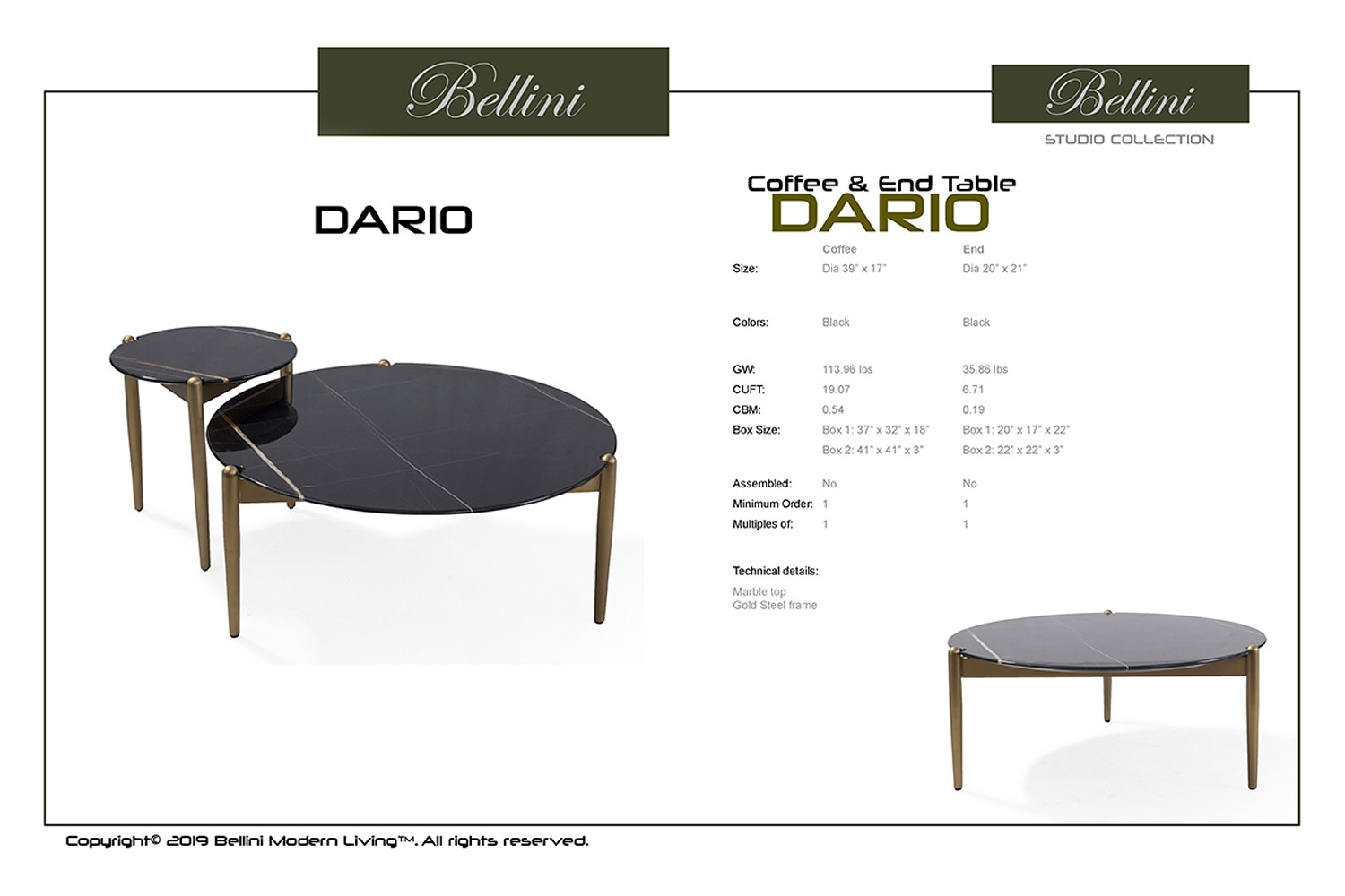 Bellini - Dario Coffee Table in Black/Gold