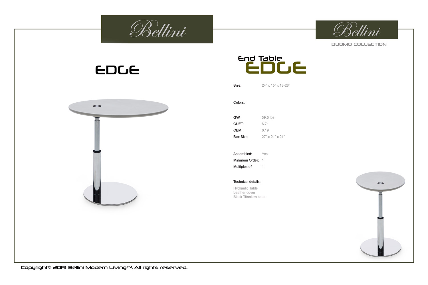 Bellini - Edge End Table in White/Silver