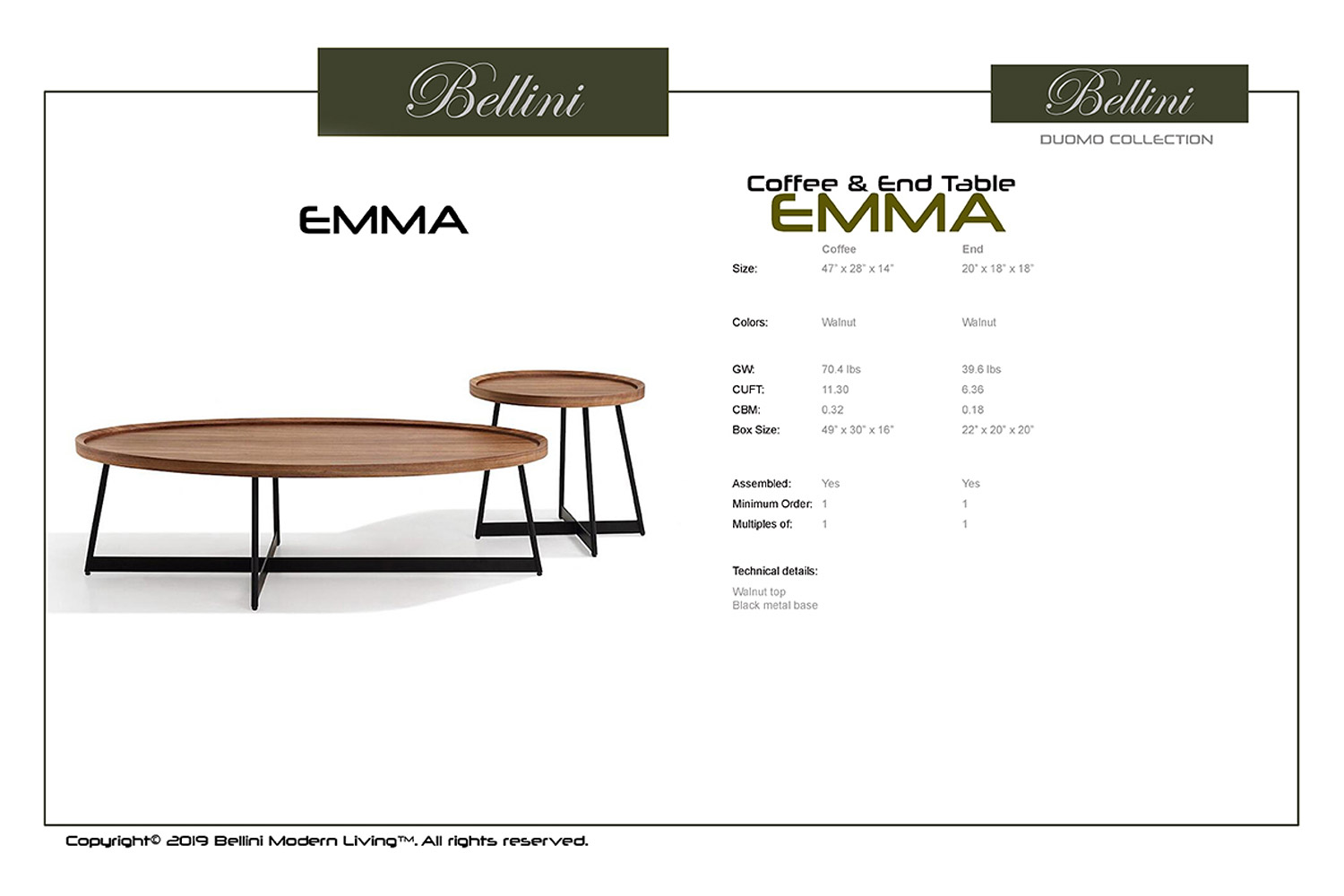 Bellini Emma Coffee Table - Walnut/Black