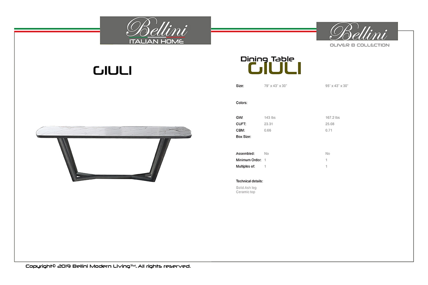 Bellini Giuli Dining Table - White, 95"