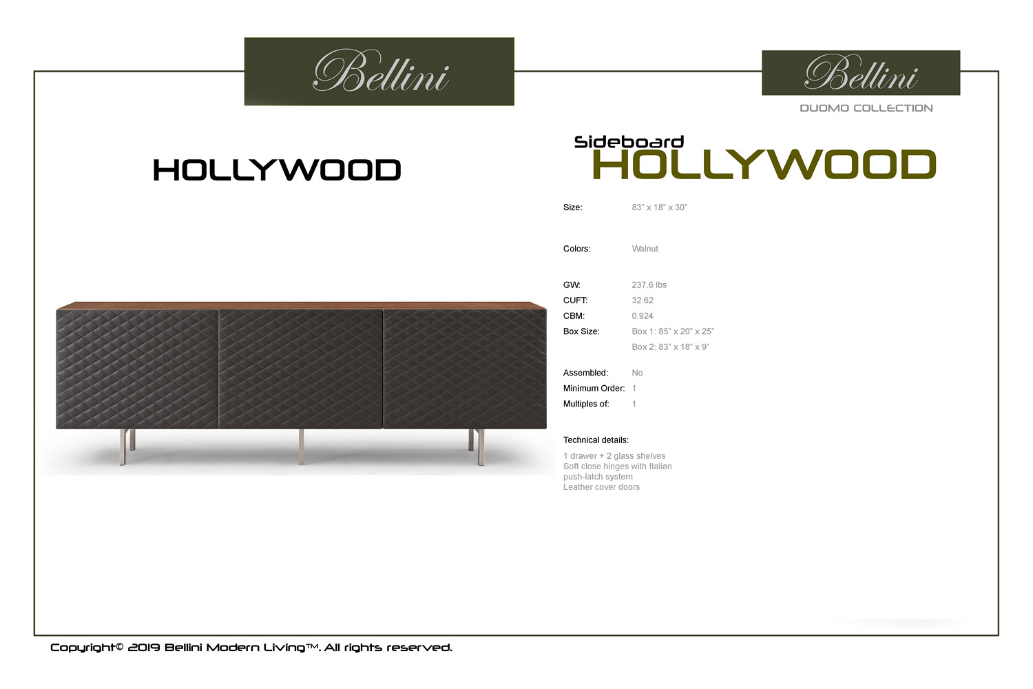 Bellini - Hollywood Sideboard in Walnut