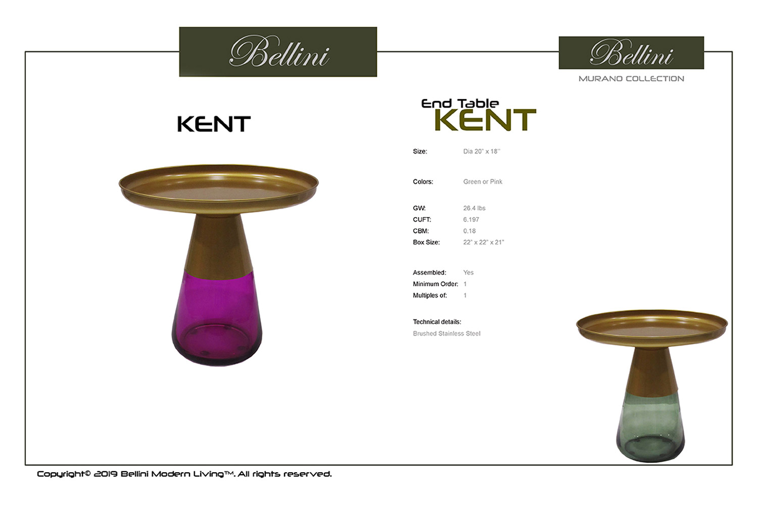 Bellini Kent End Table - Green