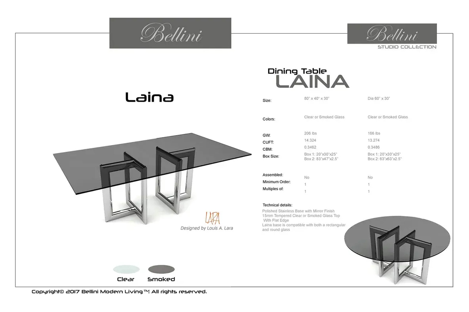 Bellini - Laina Rectangular Dining Table in Smoked Glass/Silver