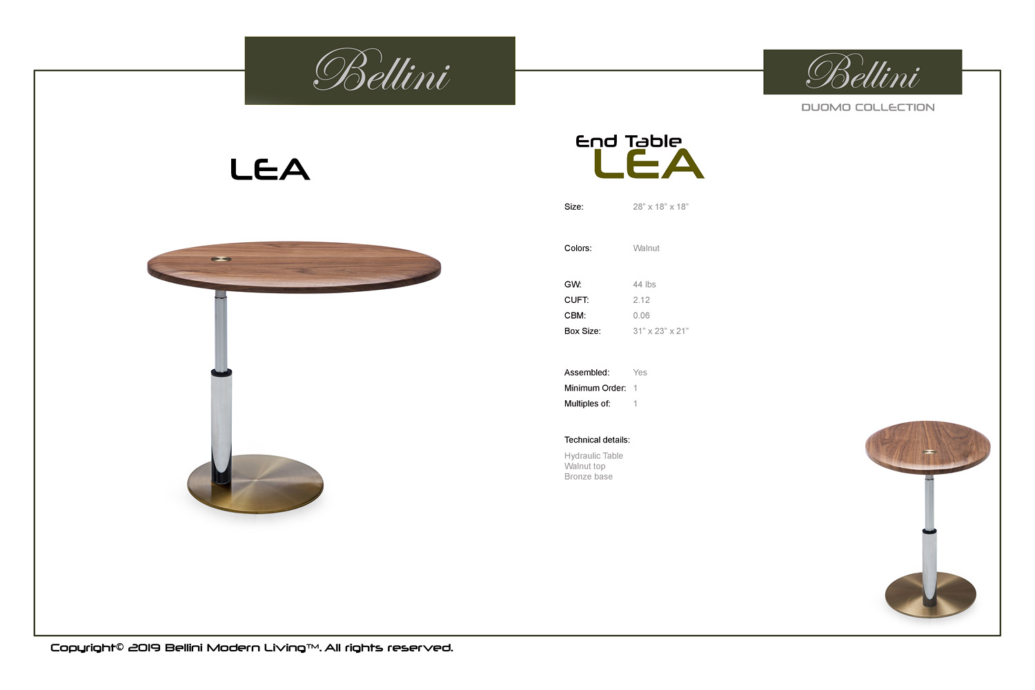 Bellini - Lea End Table in Walnut/Bronze