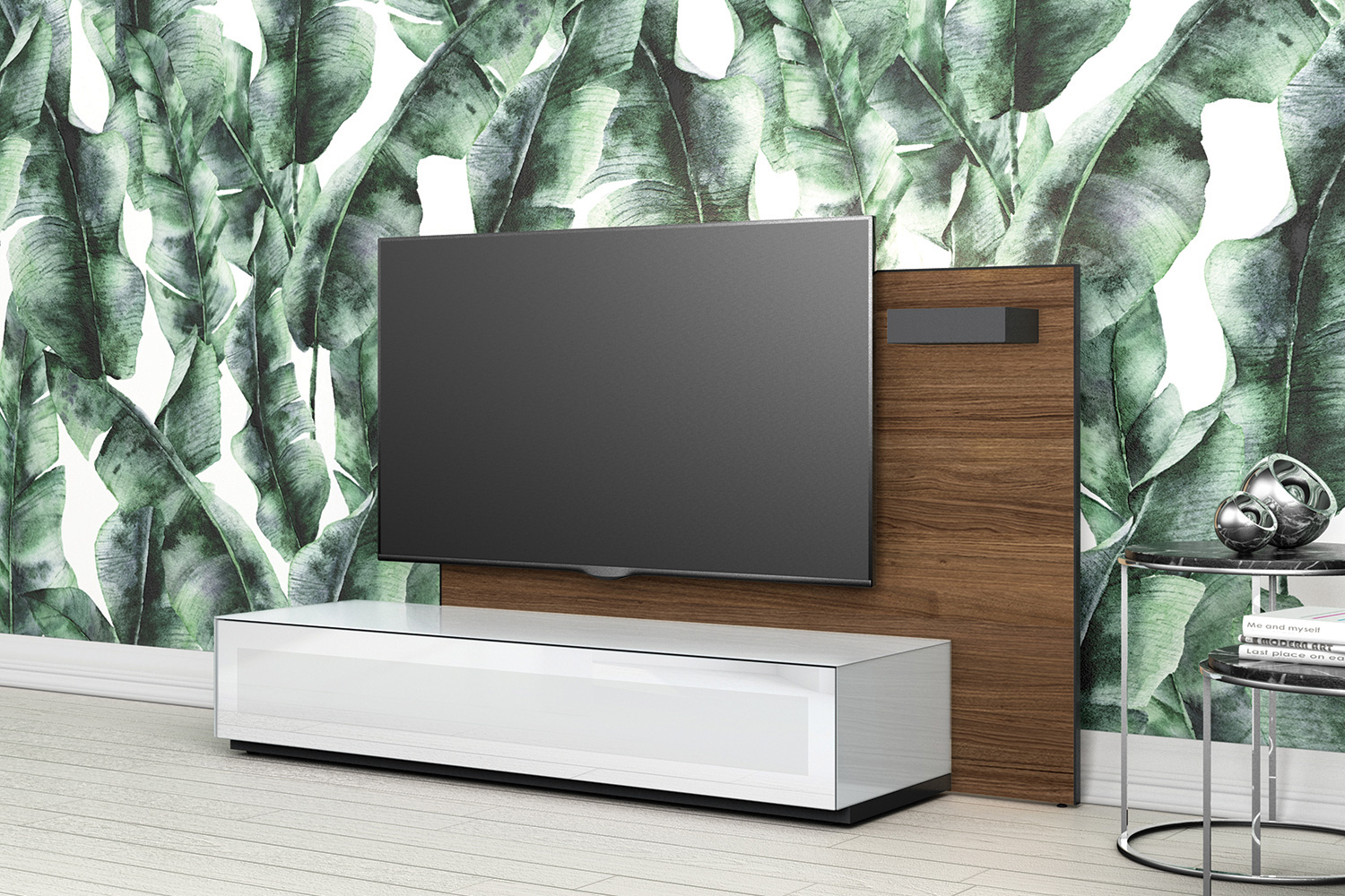 Bellini - Leggera TV Stand in Glossy White/Walnut