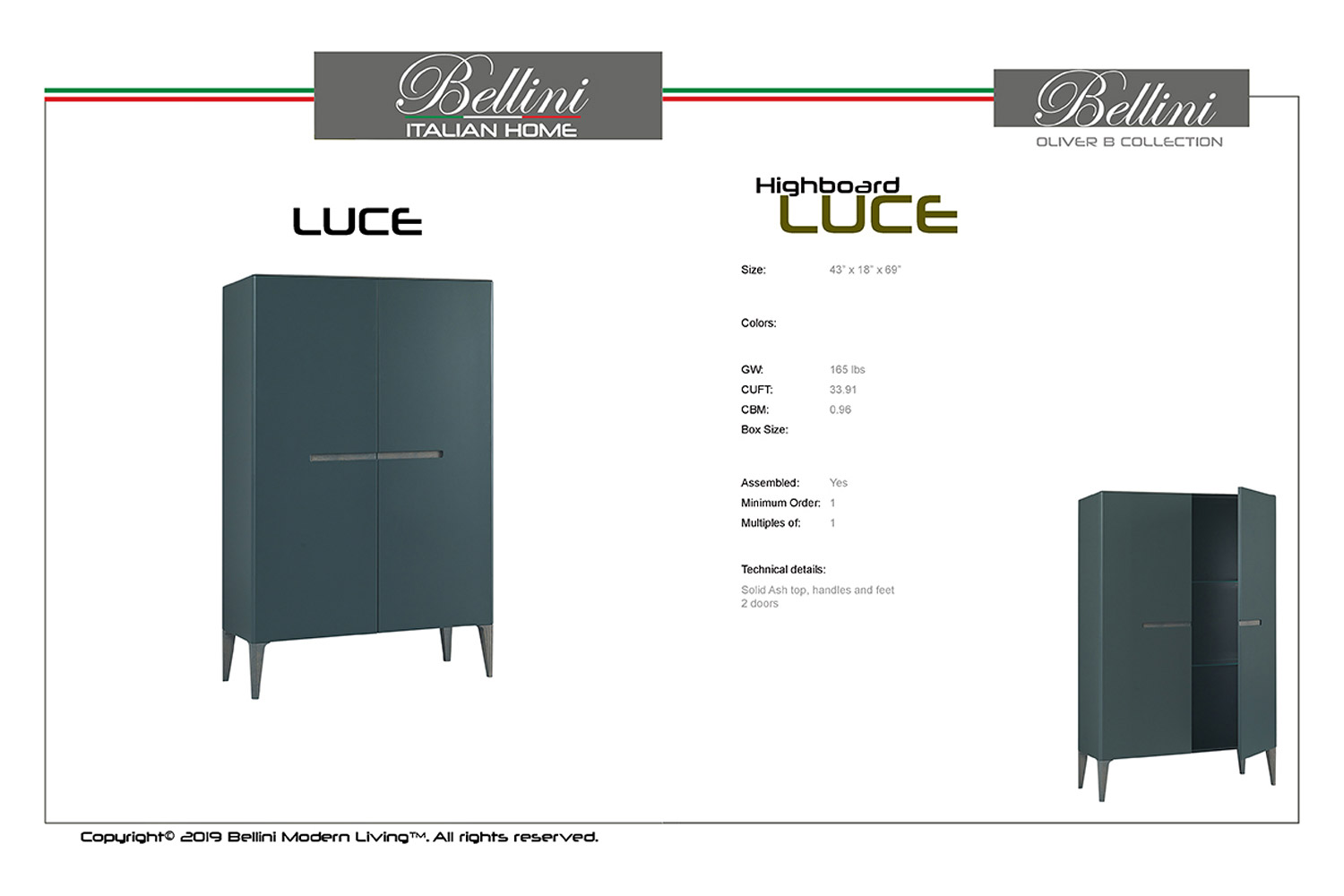 Bellini - Luce Highboard in Dark Green/Gray