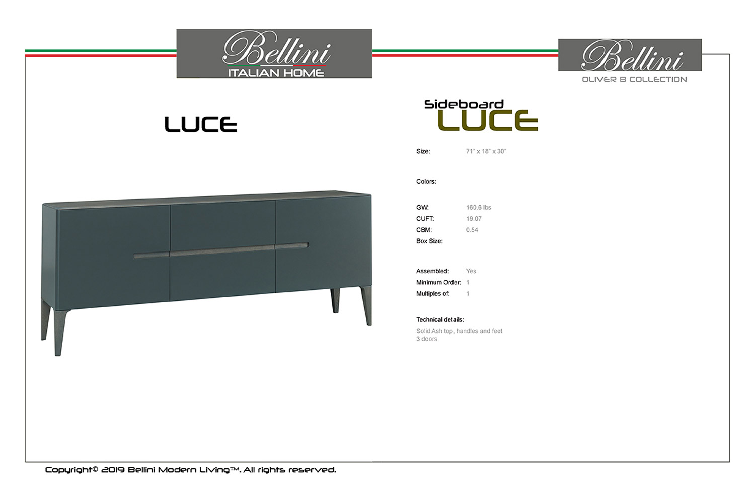 Bellini - Luce Sideboard in Dark Green/Gray