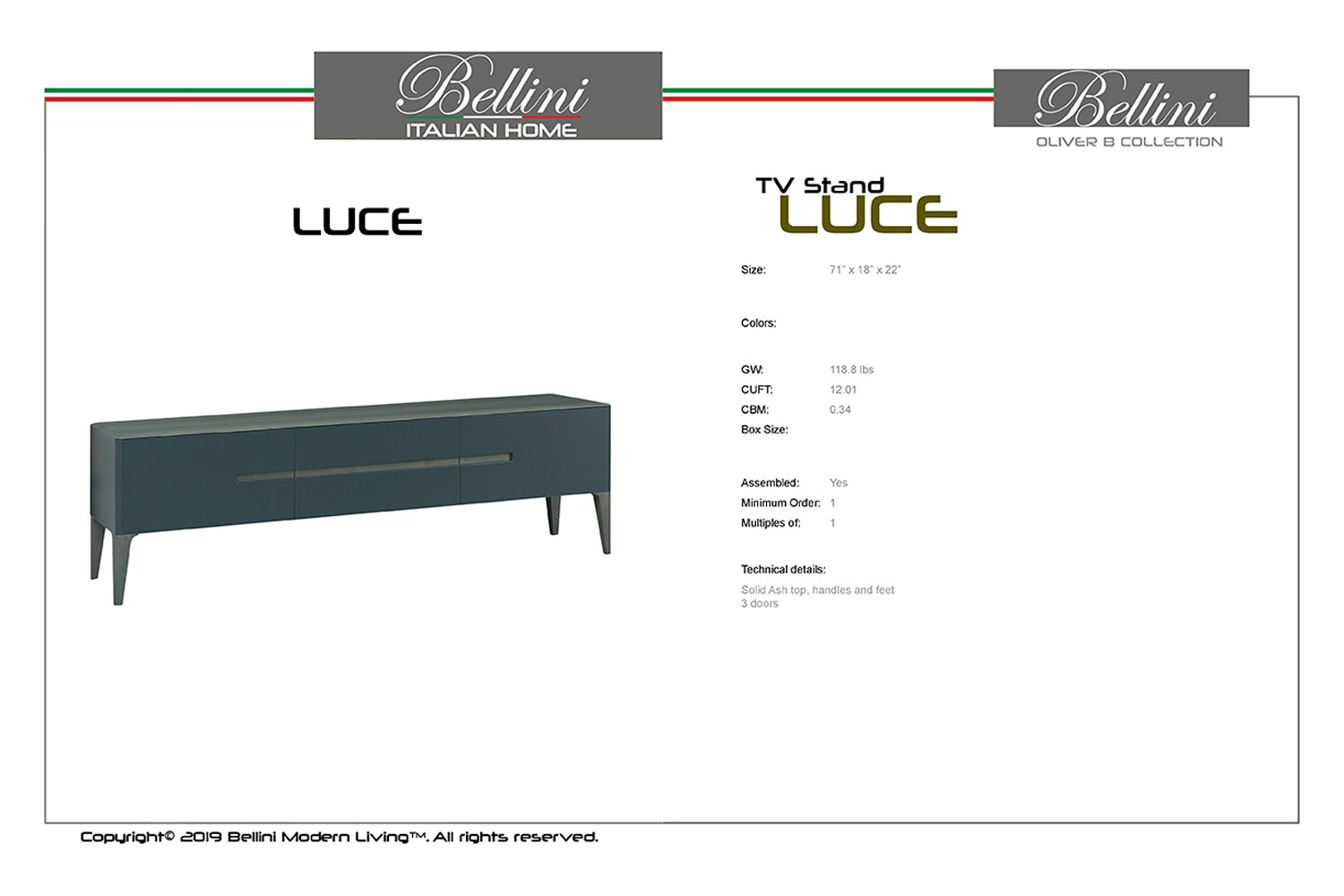 Bellini - Luce TV Stand in Dark Green/Gray