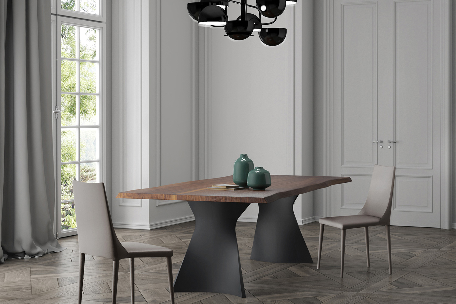 Bellini Manta Dining Table - Walnut/Black, 79"